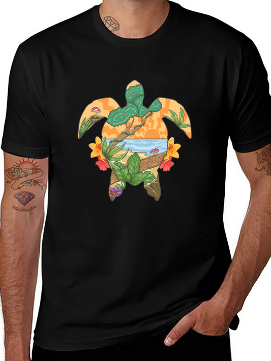 Turtle Island Graphic Tee - Black Cotton T-Shirt