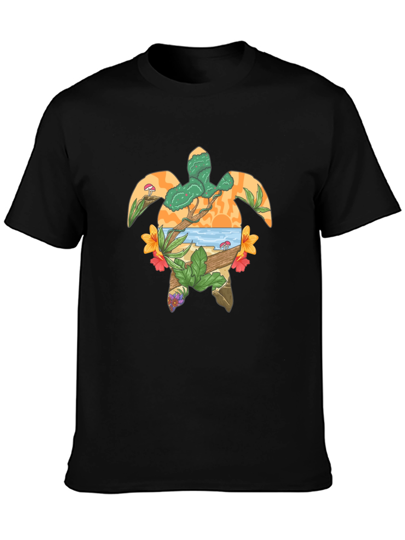 Turtle Island Graphic Tee - Black Cotton T-Shirt