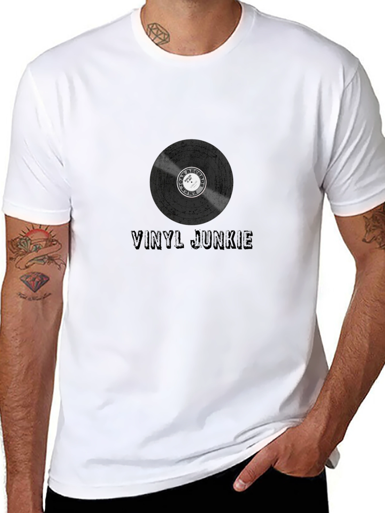 Vinyl Junkie Graphic Tee - Black Cotton T-Shirt