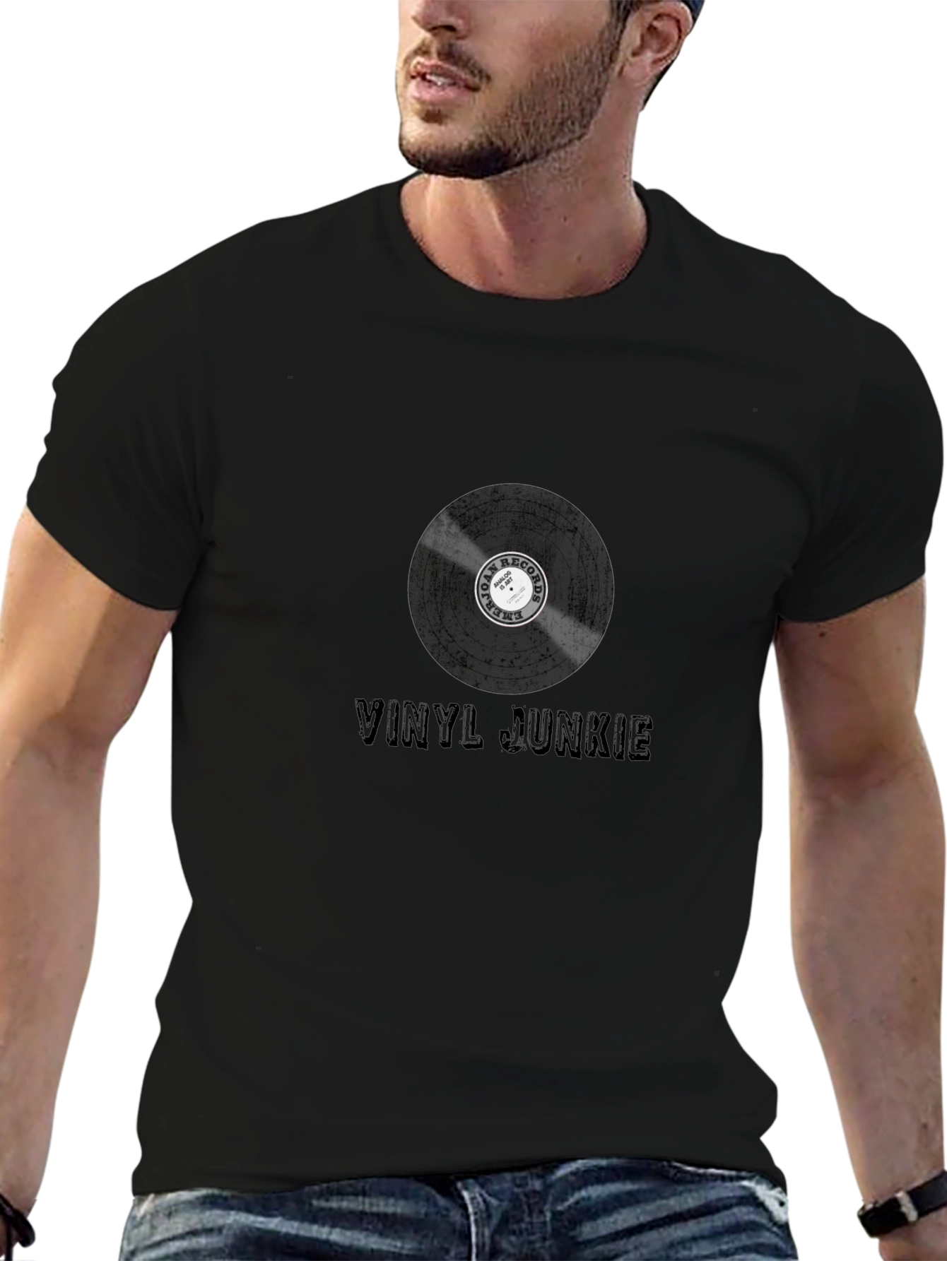 Vinyl Junkie Graphic Tee - Black Cotton T-Shirt