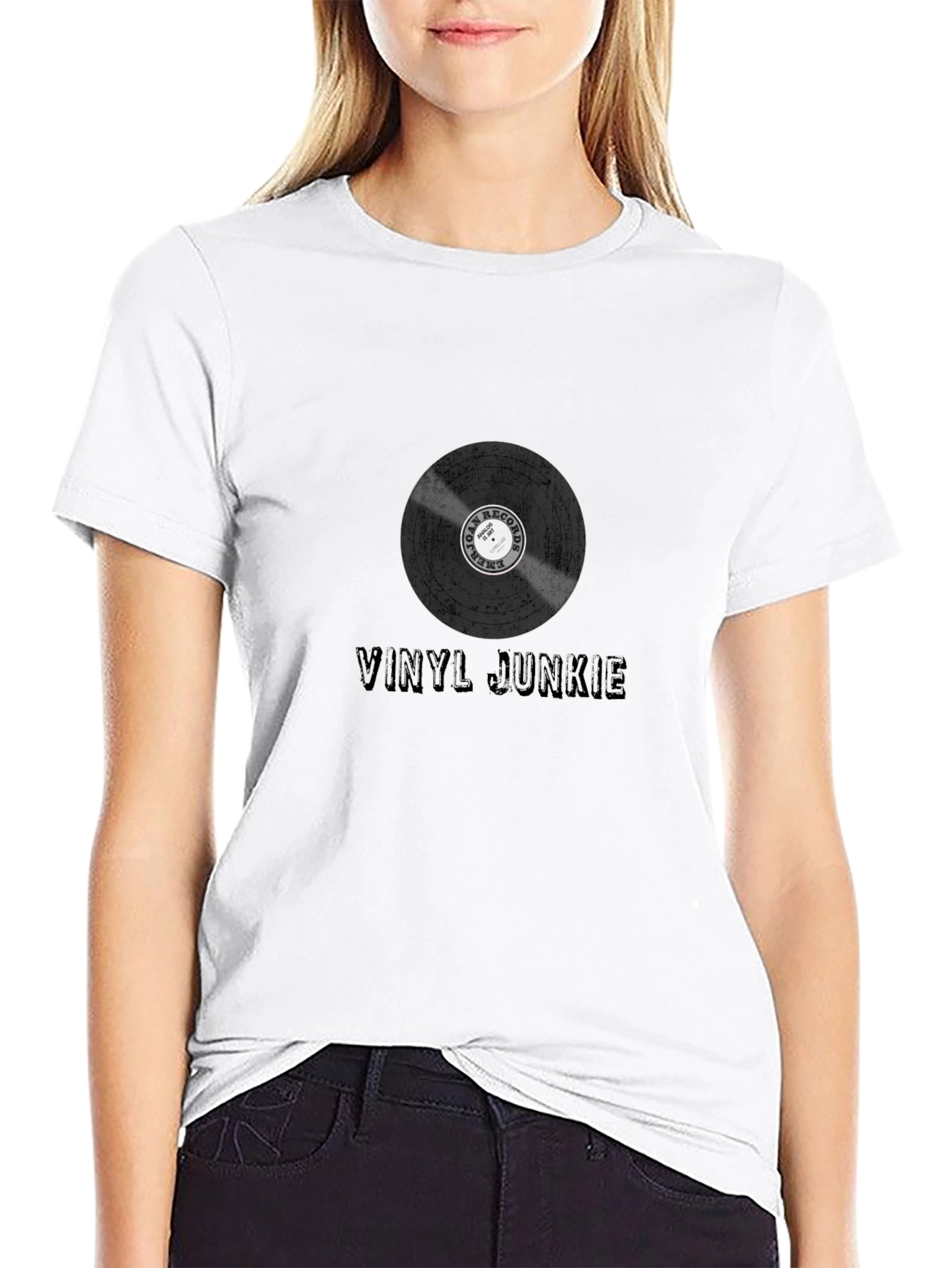 Vinyl Junkie Graphic Tee - Black Cotton T-Shirt