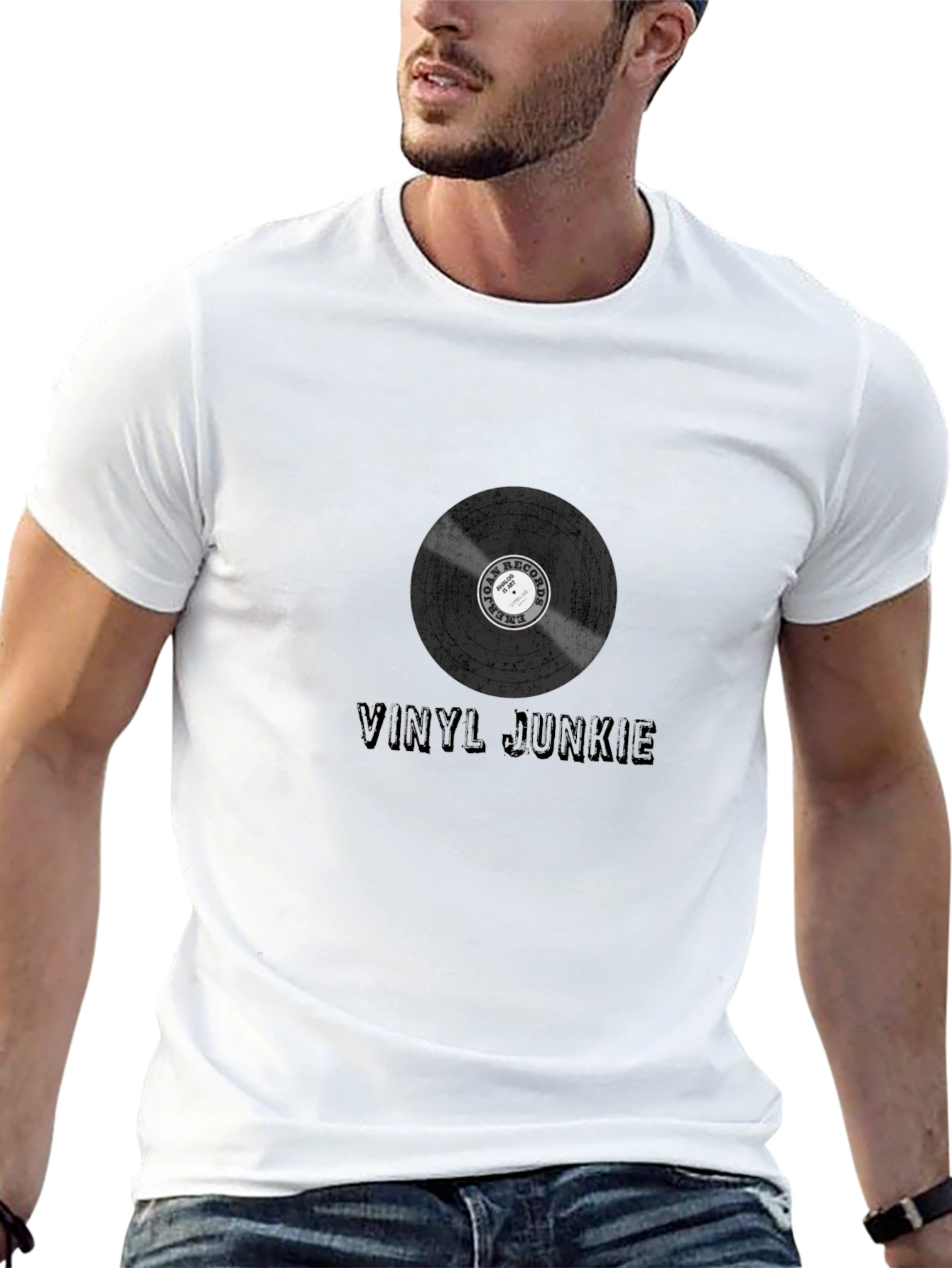 Vinyl Junkie Graphic Tee - Black Cotton T-Shirt