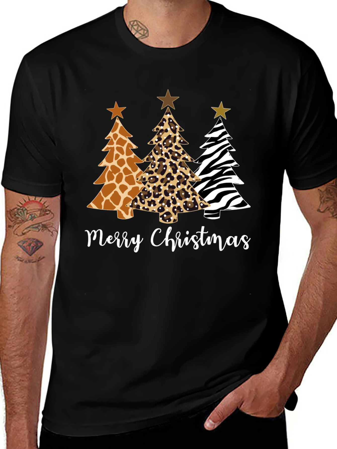 Merry Christmas Animal Print Christmas Trees T-Shirt