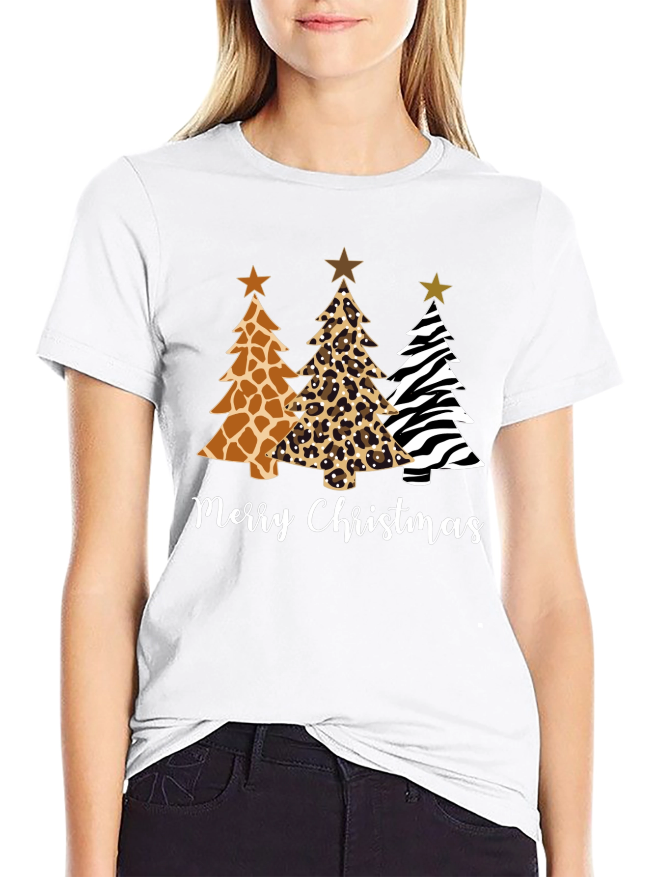Merry Christmas Animal Print Christmas Trees T-Shirt