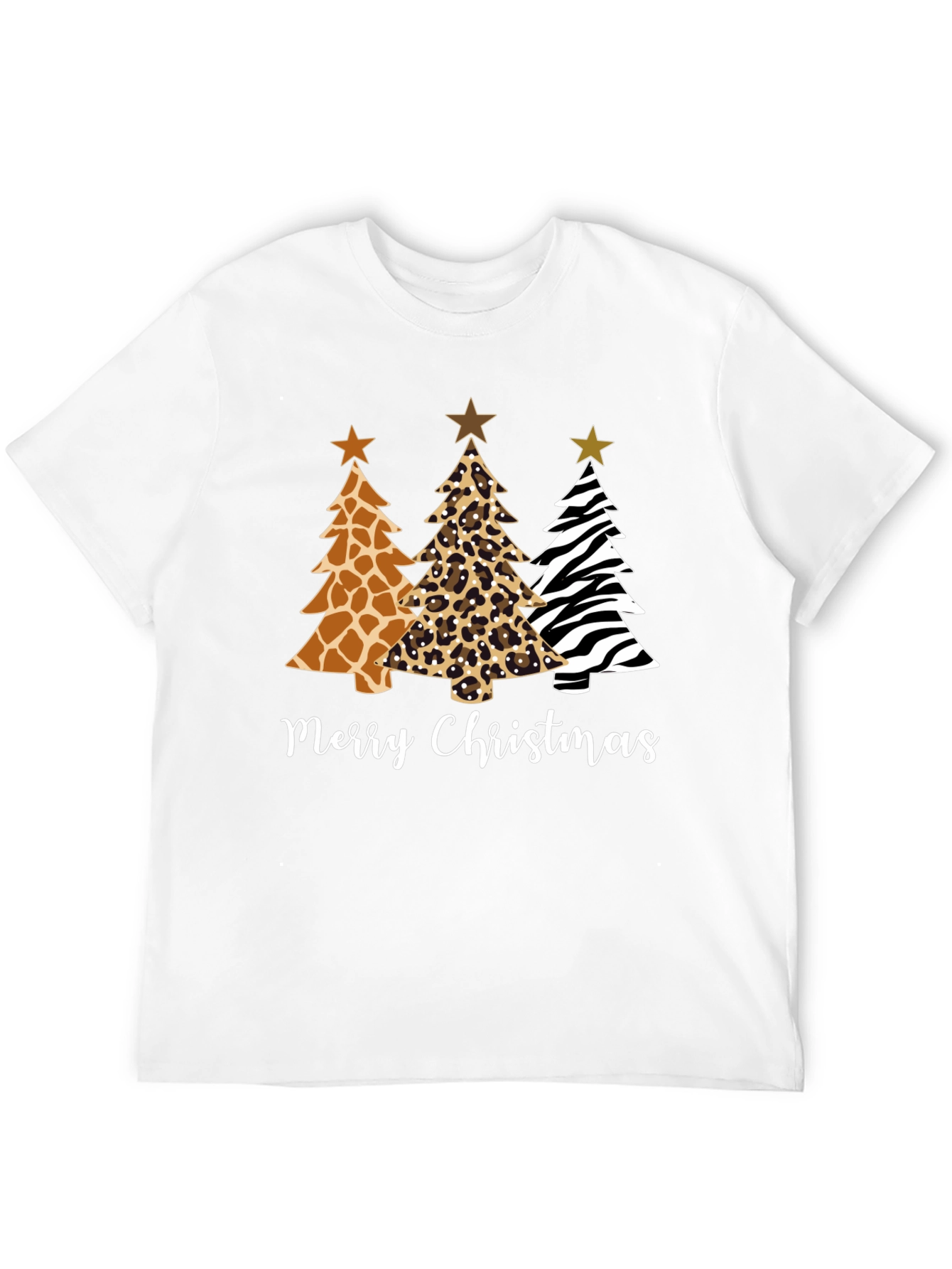 Merry Christmas Animal Print Christmas Trees T-Shirt