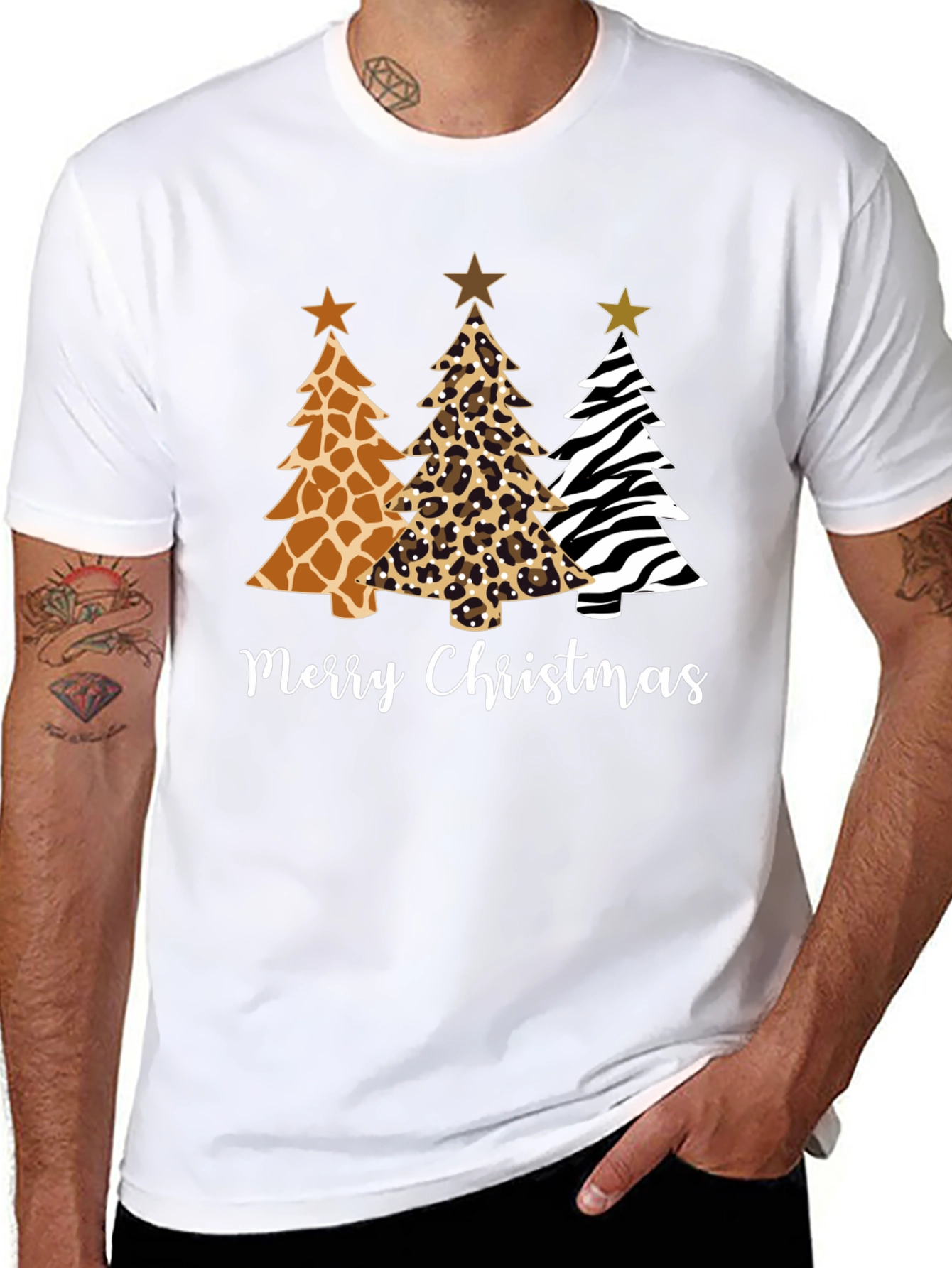 Merry Christmas Animal Print Christmas Trees T-Shirt