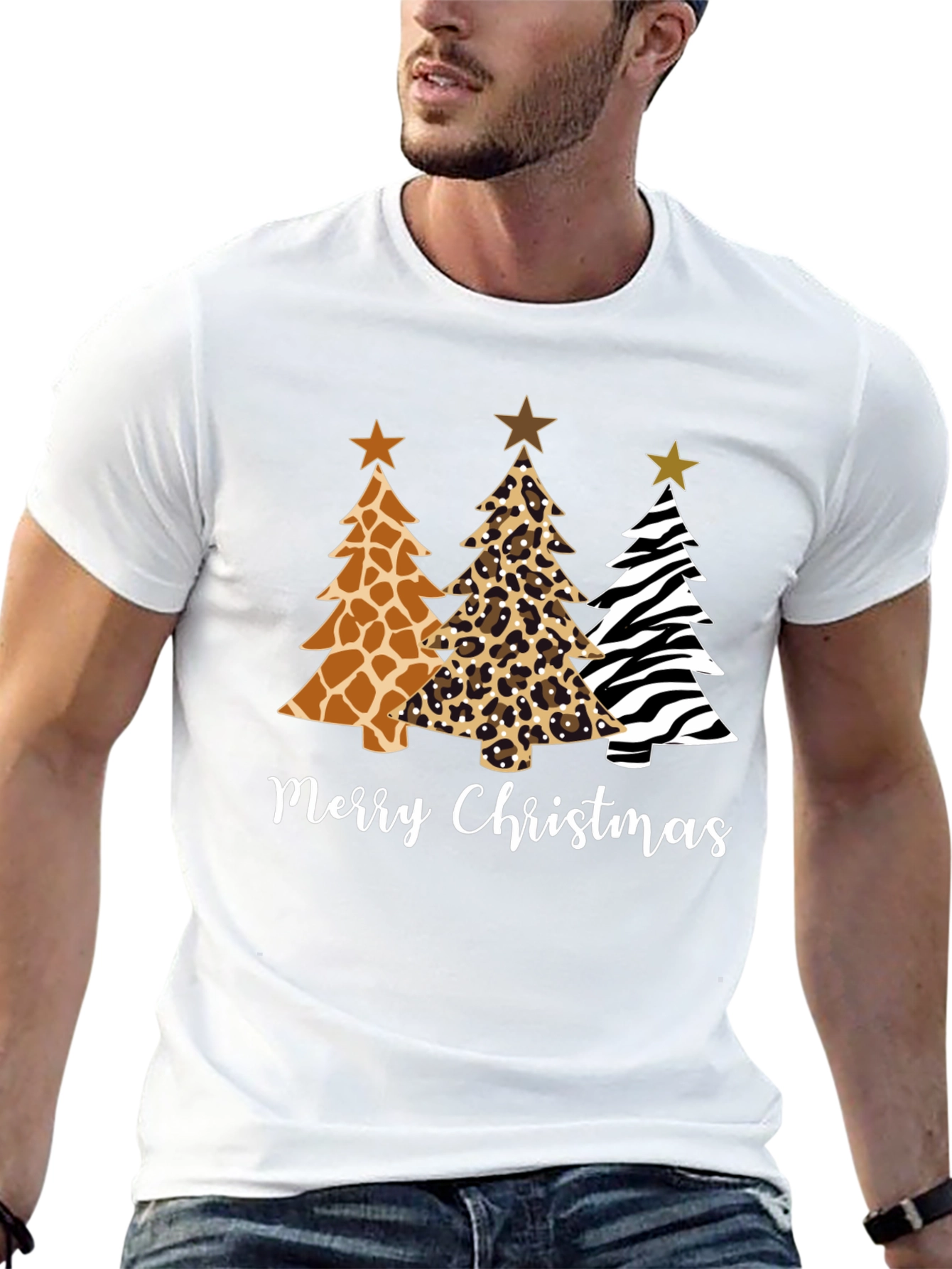 Merry Christmas Animal Print Christmas Trees T-Shirt