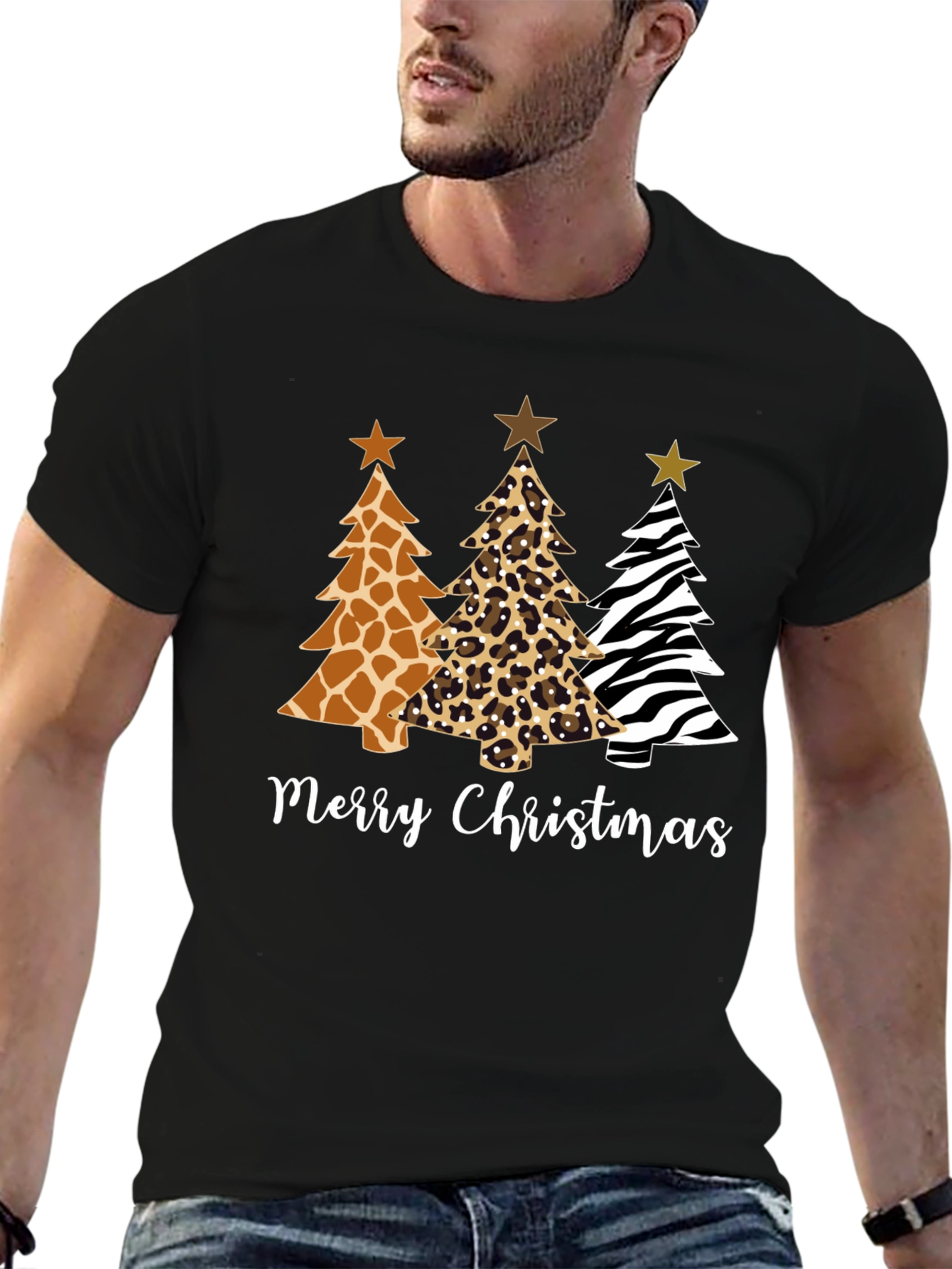 Merry Christmas Animal Print Christmas Trees T-Shirt