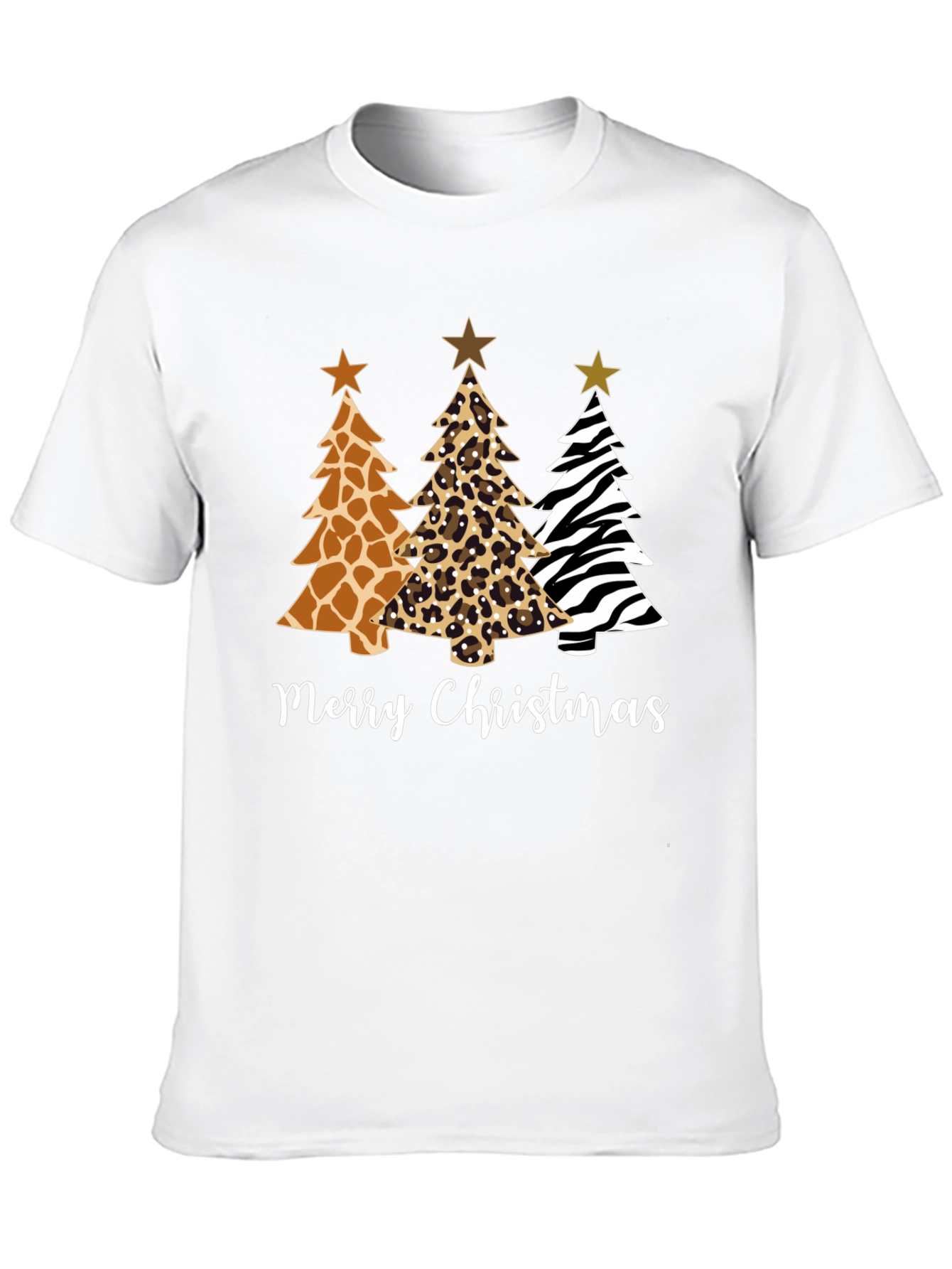 Merry Christmas Animal Print Christmas Trees T-Shirt