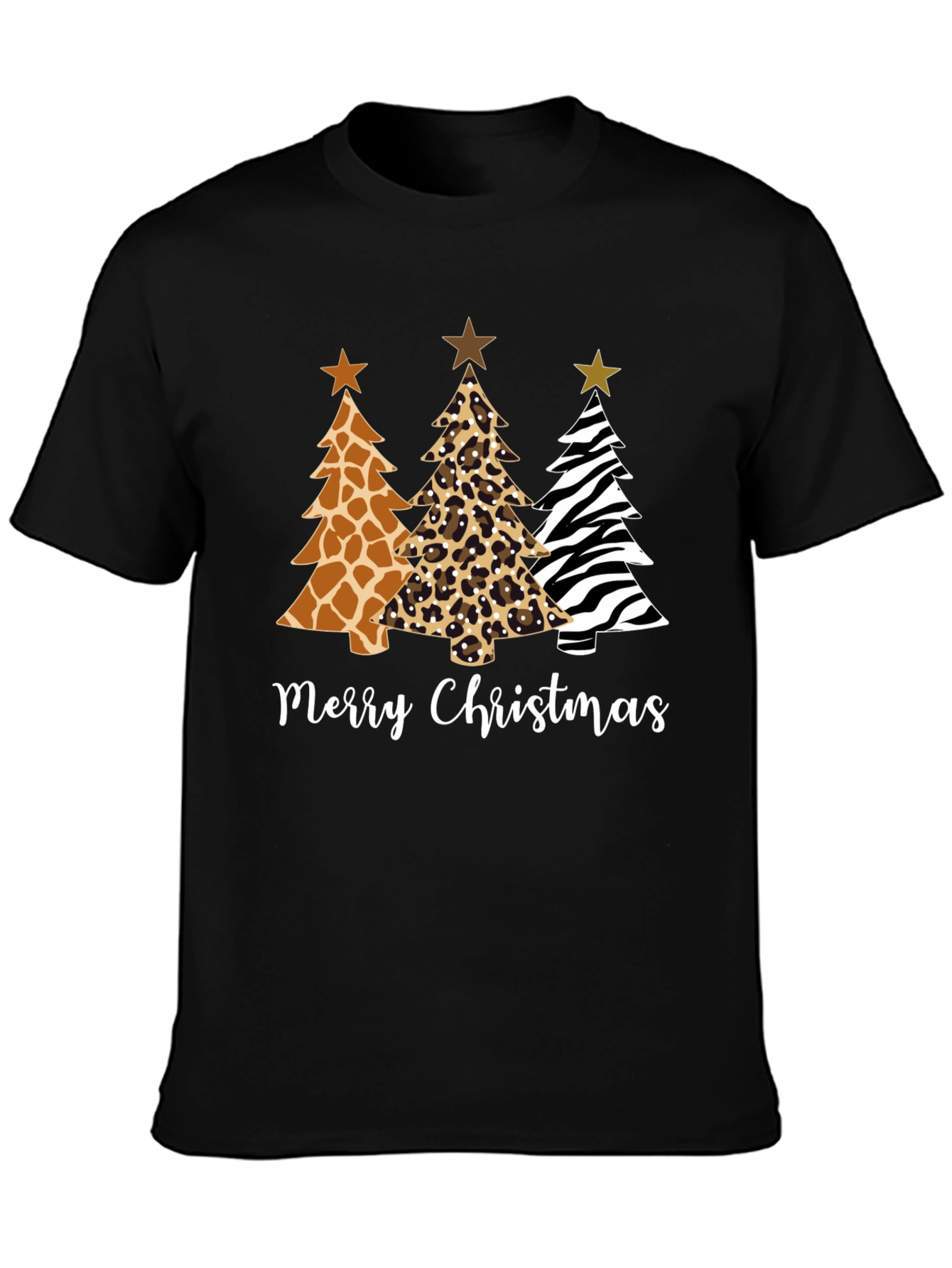 Merry Christmas Animal Print Christmas Trees T-Shirt