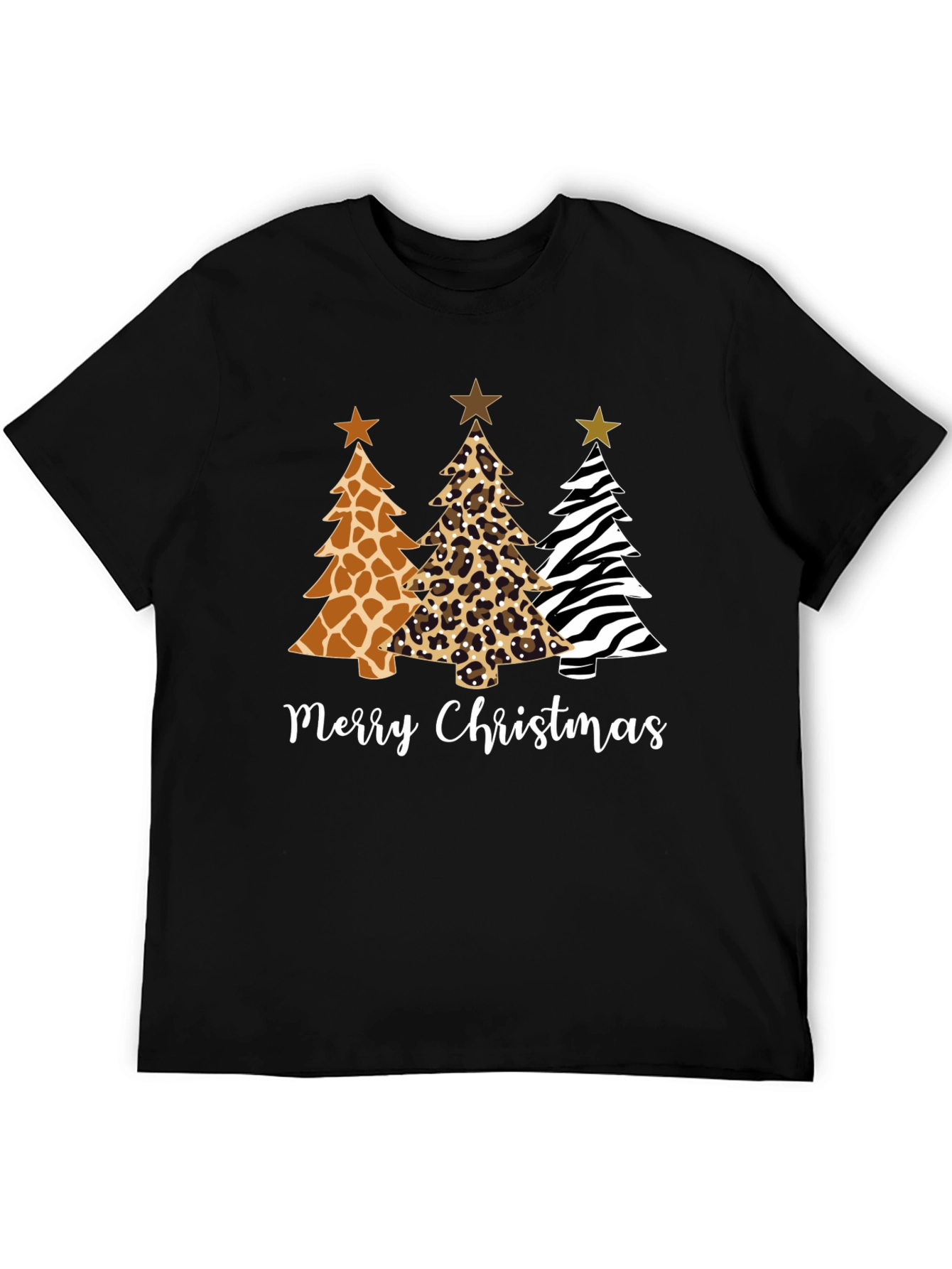 Merry Christmas Animal Print Christmas Trees T-Shirt
