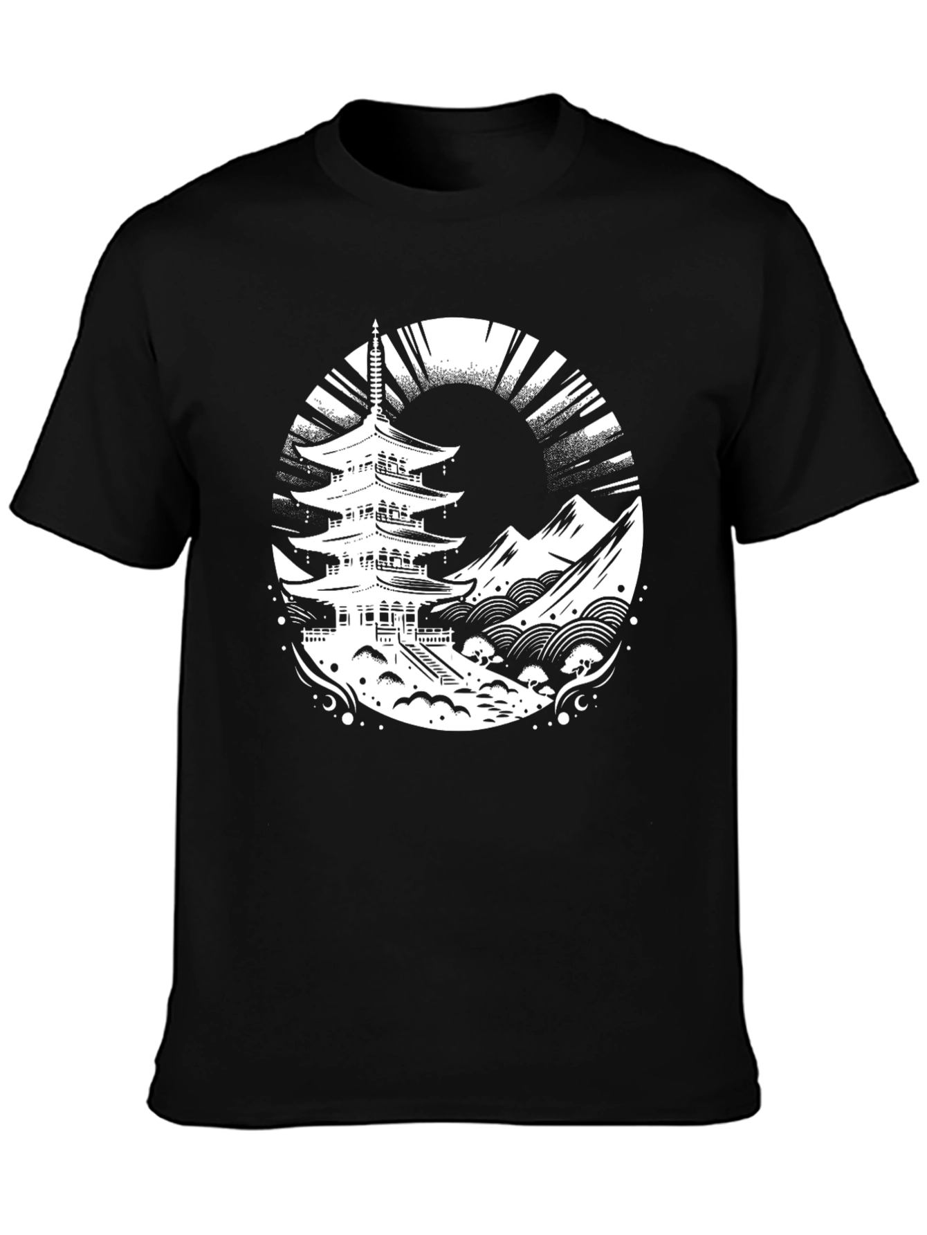 Pagoda Graphic Tee - Stylish Black T-Shirt