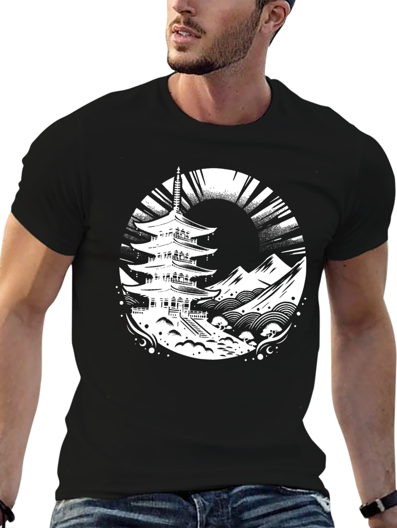 Pagoda Graphic Tee - Stylish Black T-Shirt