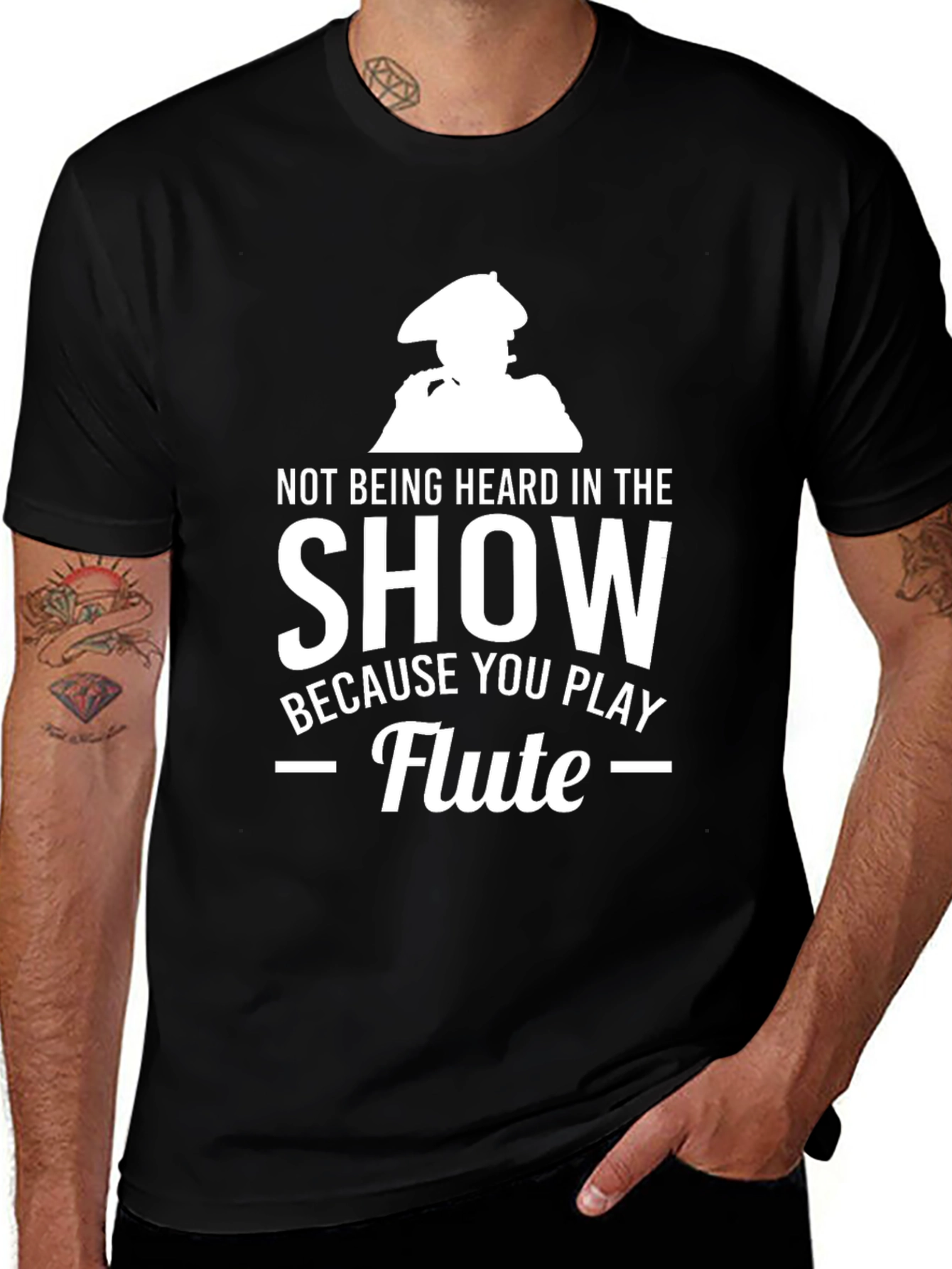 Funny Flute Player Black T-Shirt