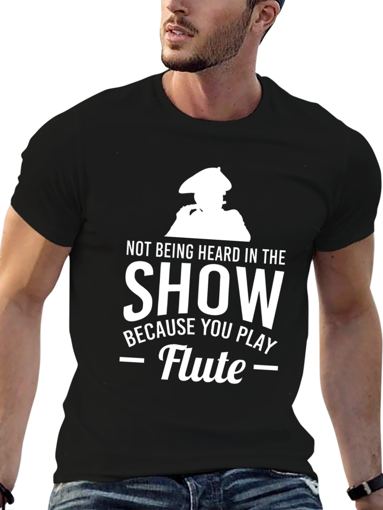 Funny Flute Player Black T-Shirt