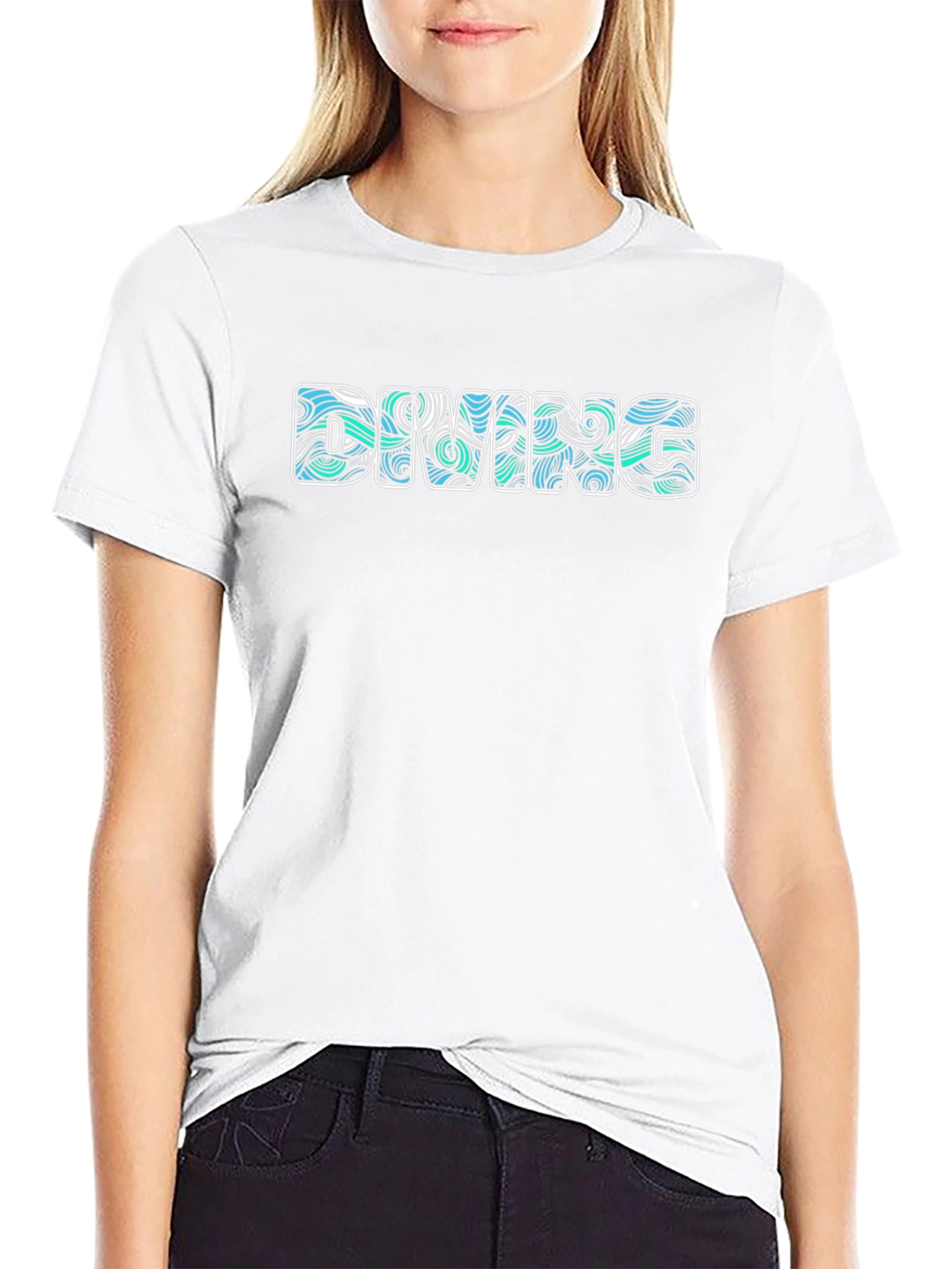 Diving Wave Pattern Graphic Black T-Shirt