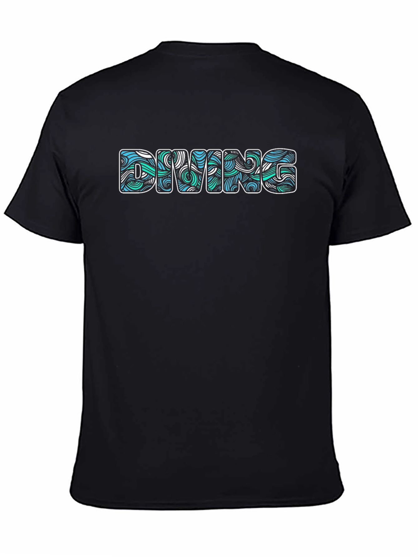 Diving Wave Pattern Graphic Black T-Shirt