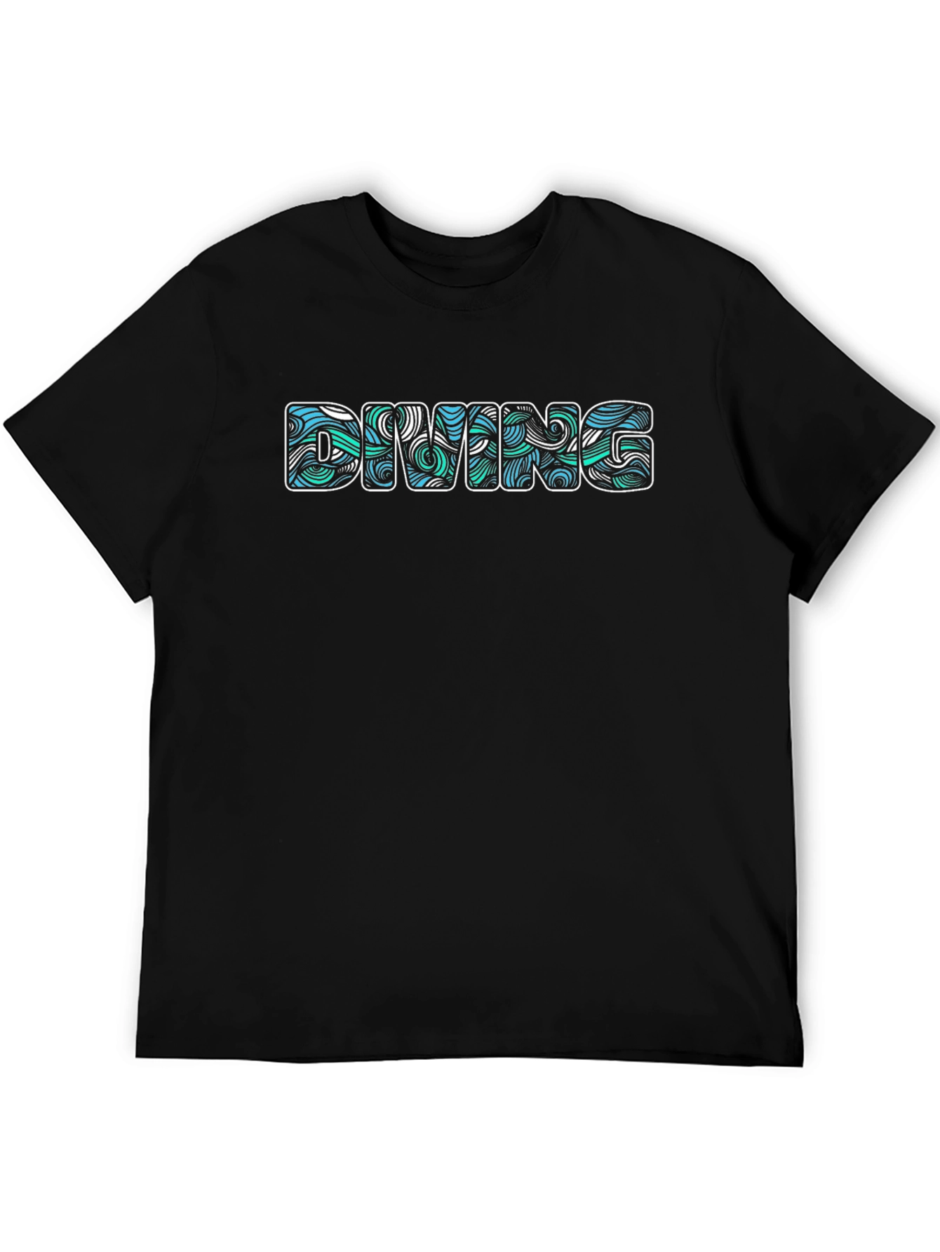 Diving Wave Pattern Graphic Black T-Shirt