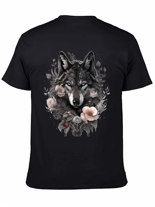 Wolf & Floral Graphic Tee - Mens Black T-Shirt