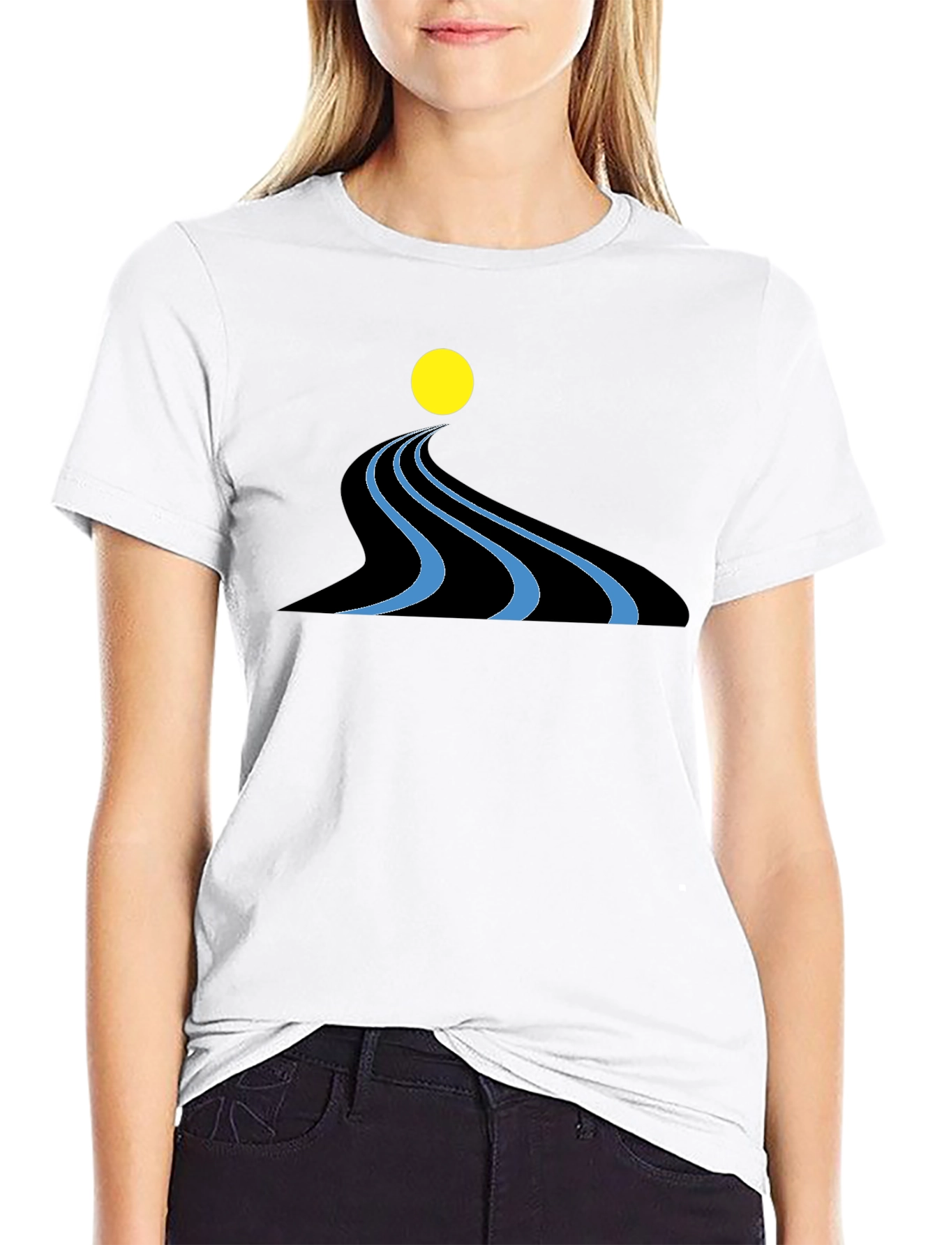 Abstract River Graphic Black T-Shirt
