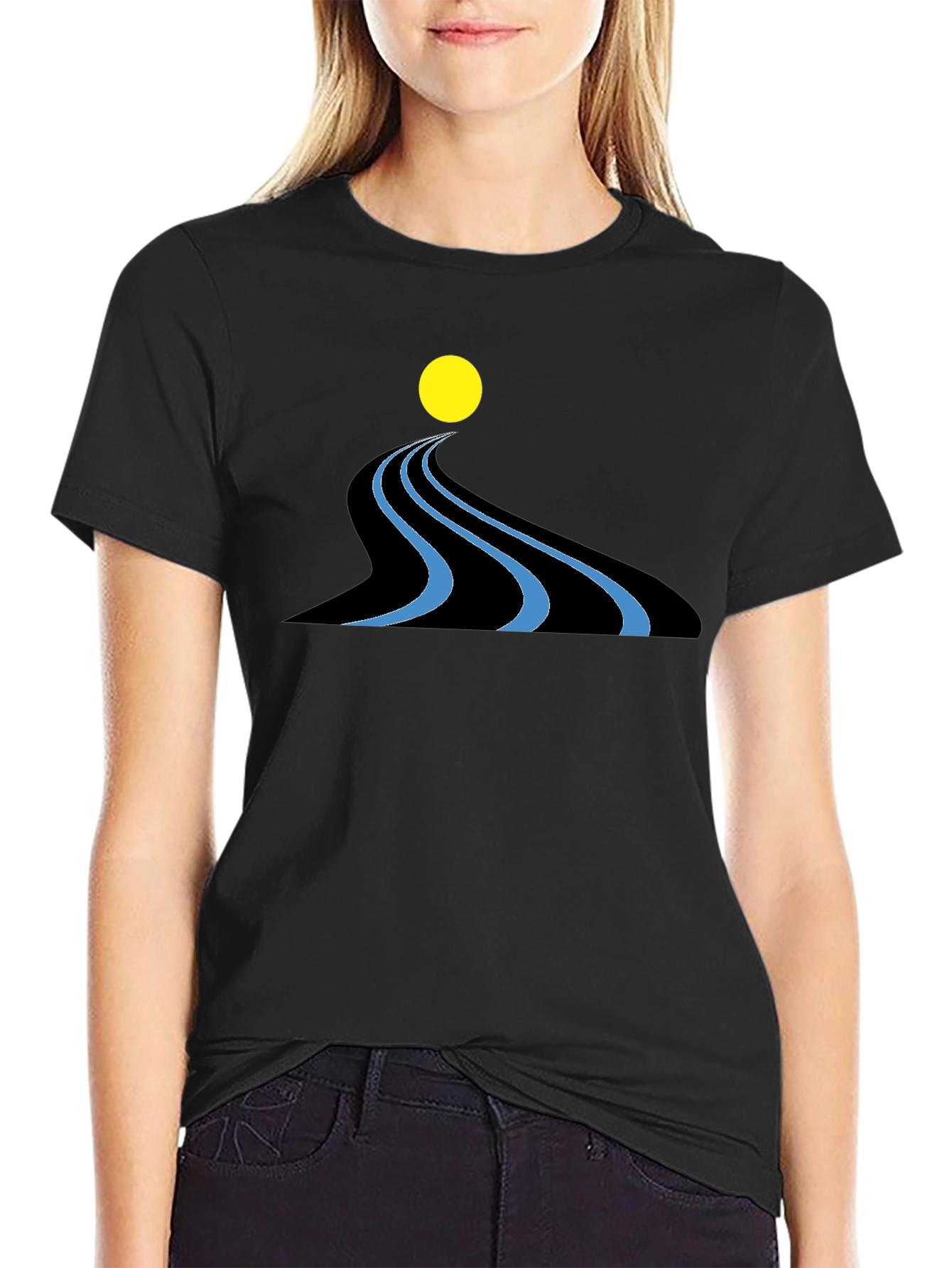 Abstract River Graphic Black T-Shirt