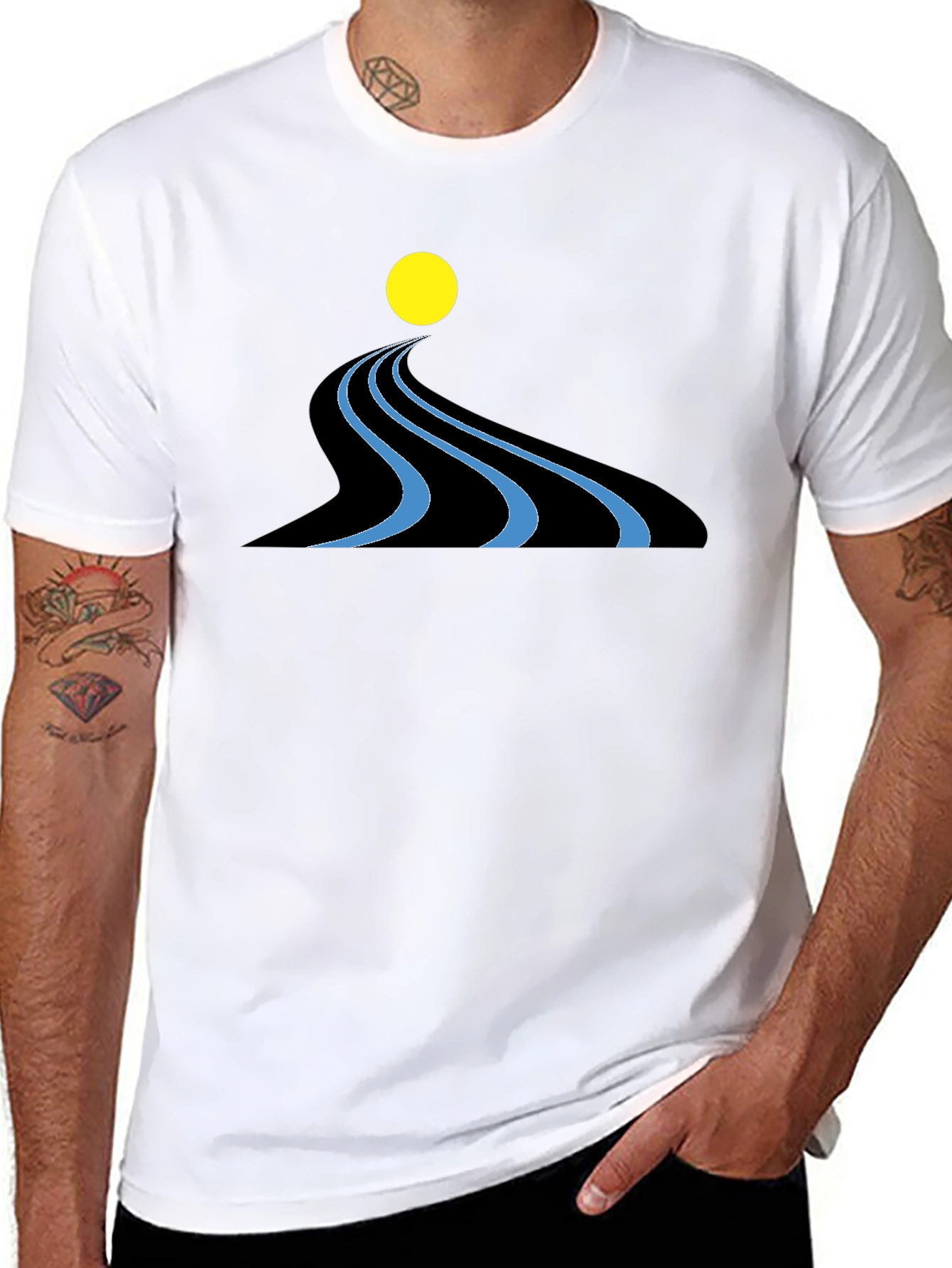 Abstract River Graphic Black T-Shirt