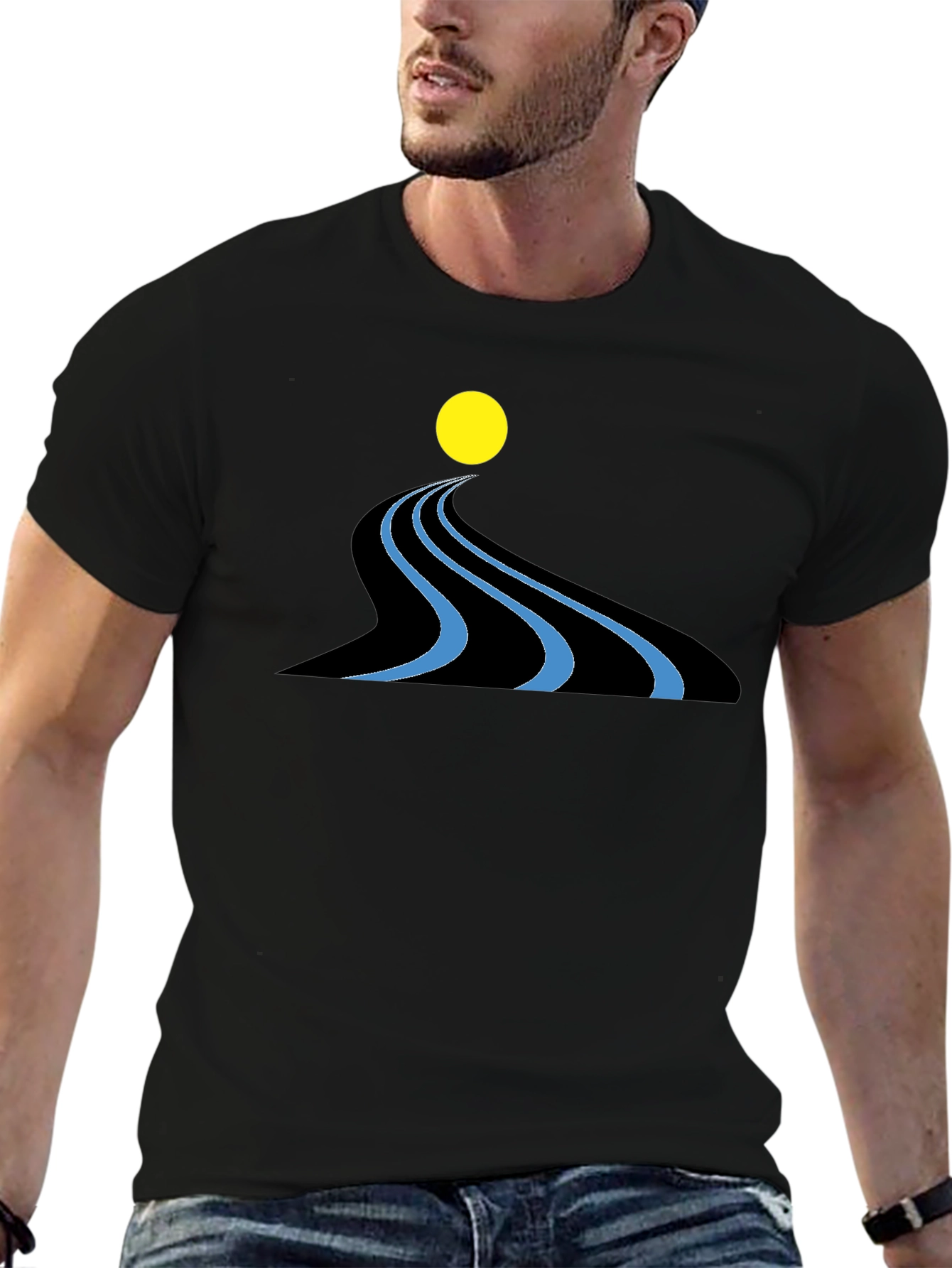 Abstract River Graphic Black T-Shirt