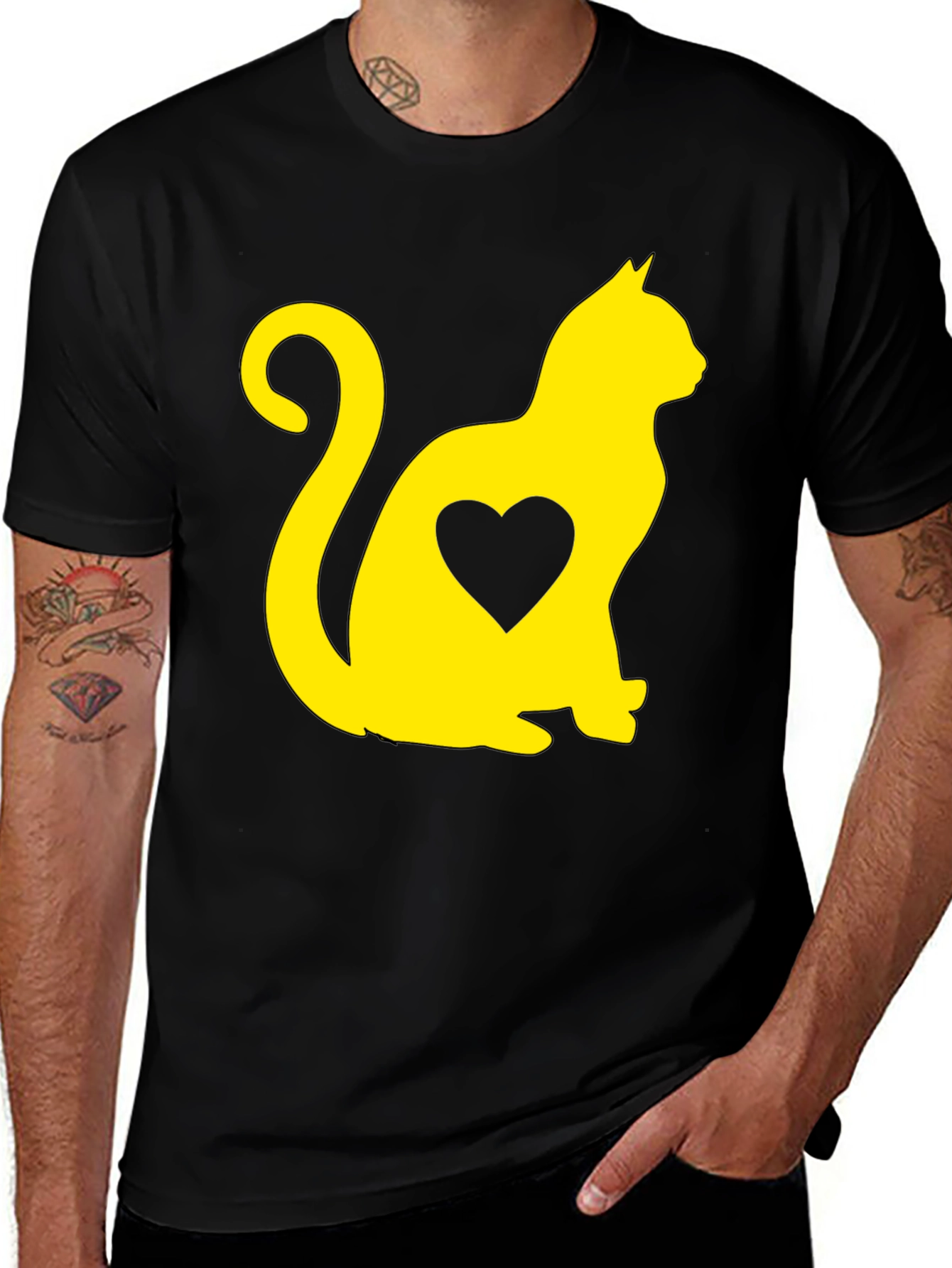Cat Heart Graphic Tee - Black