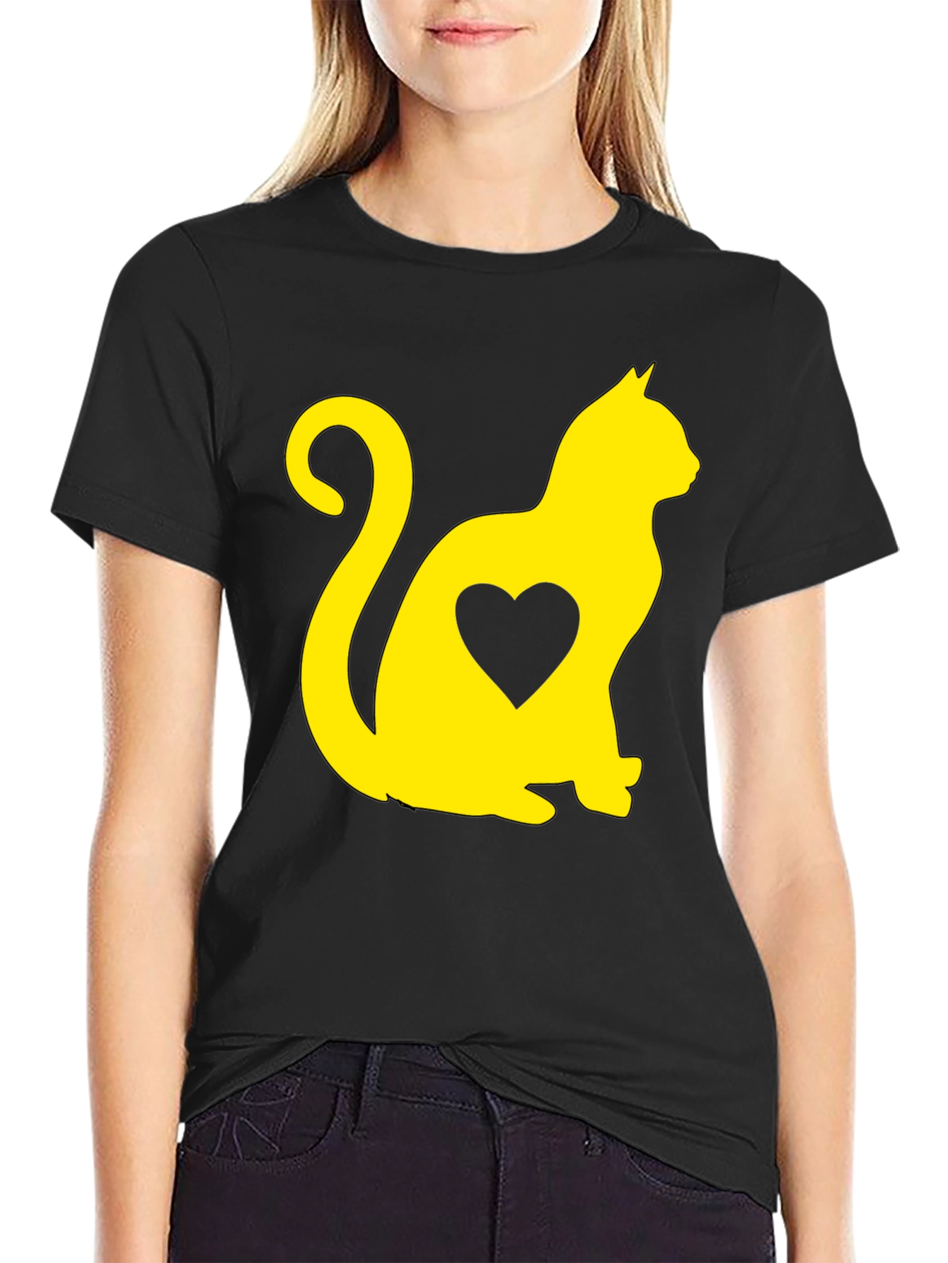 Cat Heart Graphic Tee - Black