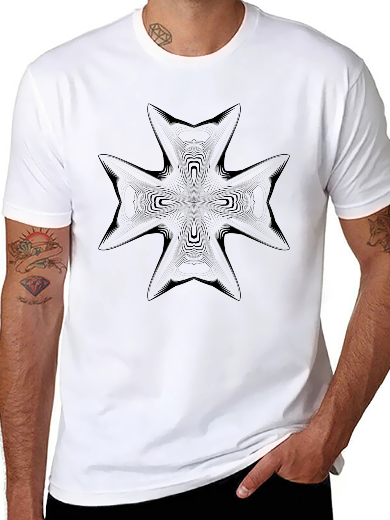 Abstract Cross Graphic Black T-Shirt
