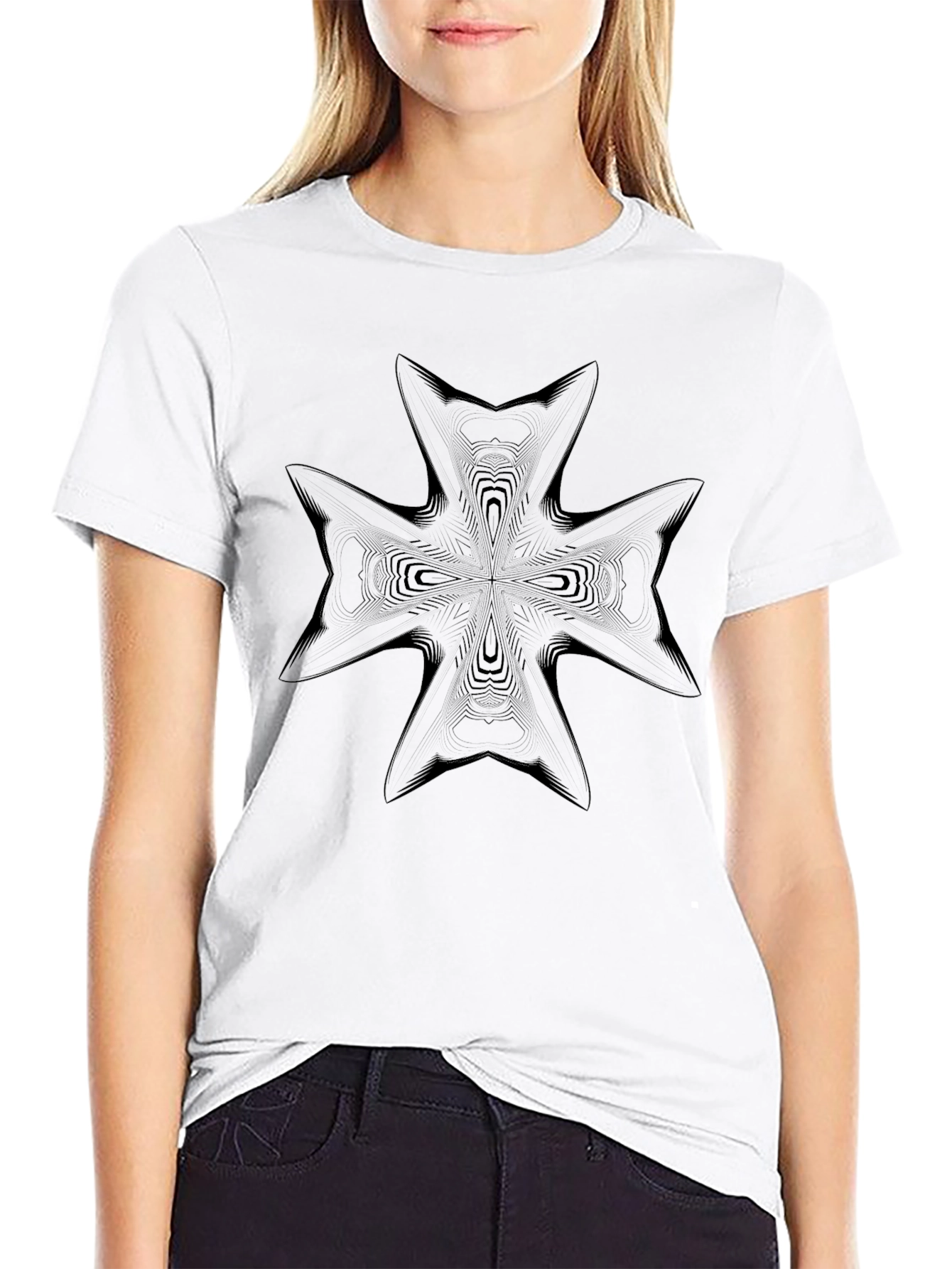 Abstract Cross Graphic Black T-Shirt