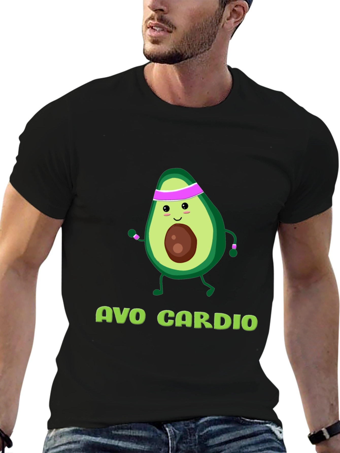 Avo Cardio Black T-Shirt Funny Avocado Workout Tee