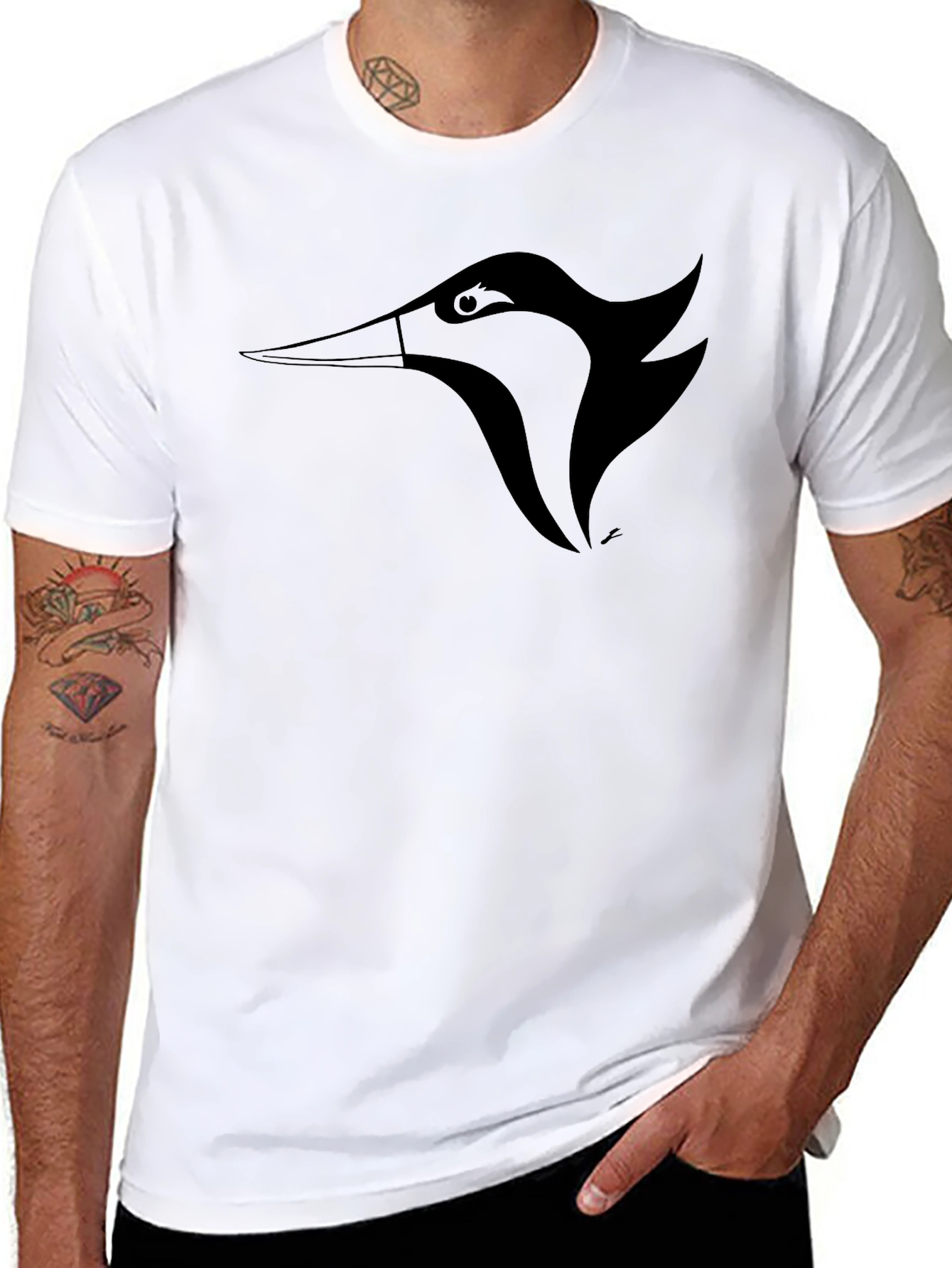 Mens Black Graphic Tee - Bird Design