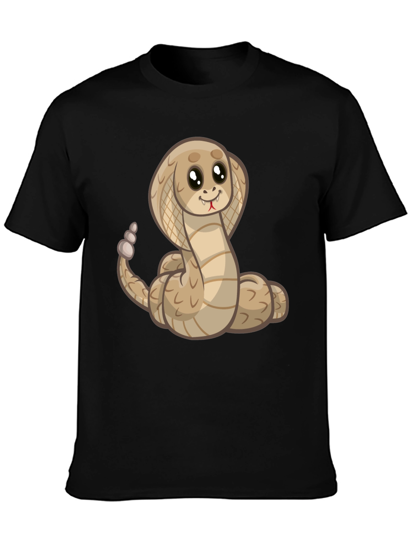 Cute Cartoon Cobra Snake Black T-Shirt