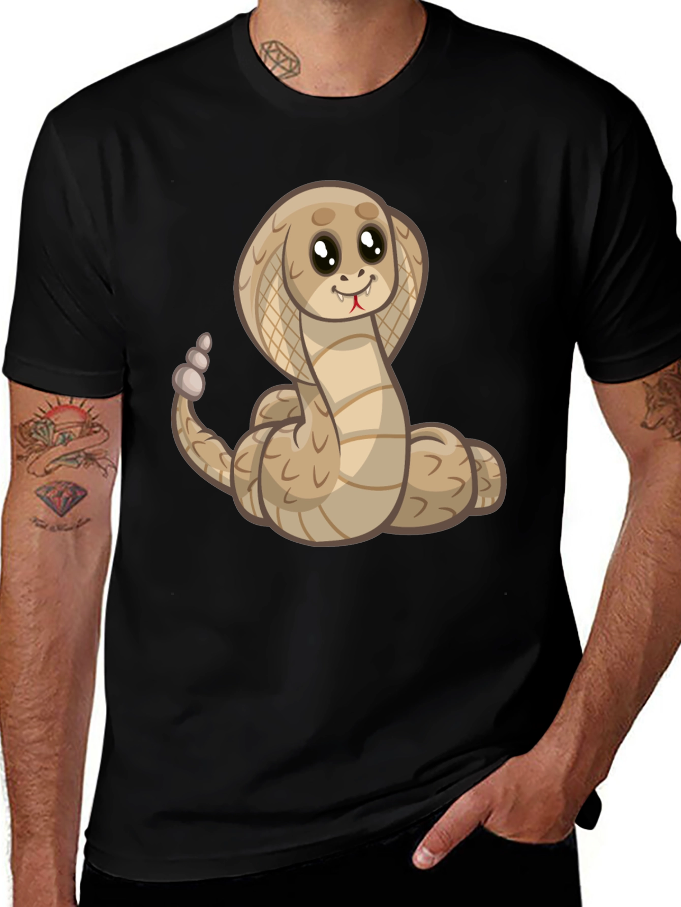 Cute Cartoon Cobra Snake Black T-Shirt