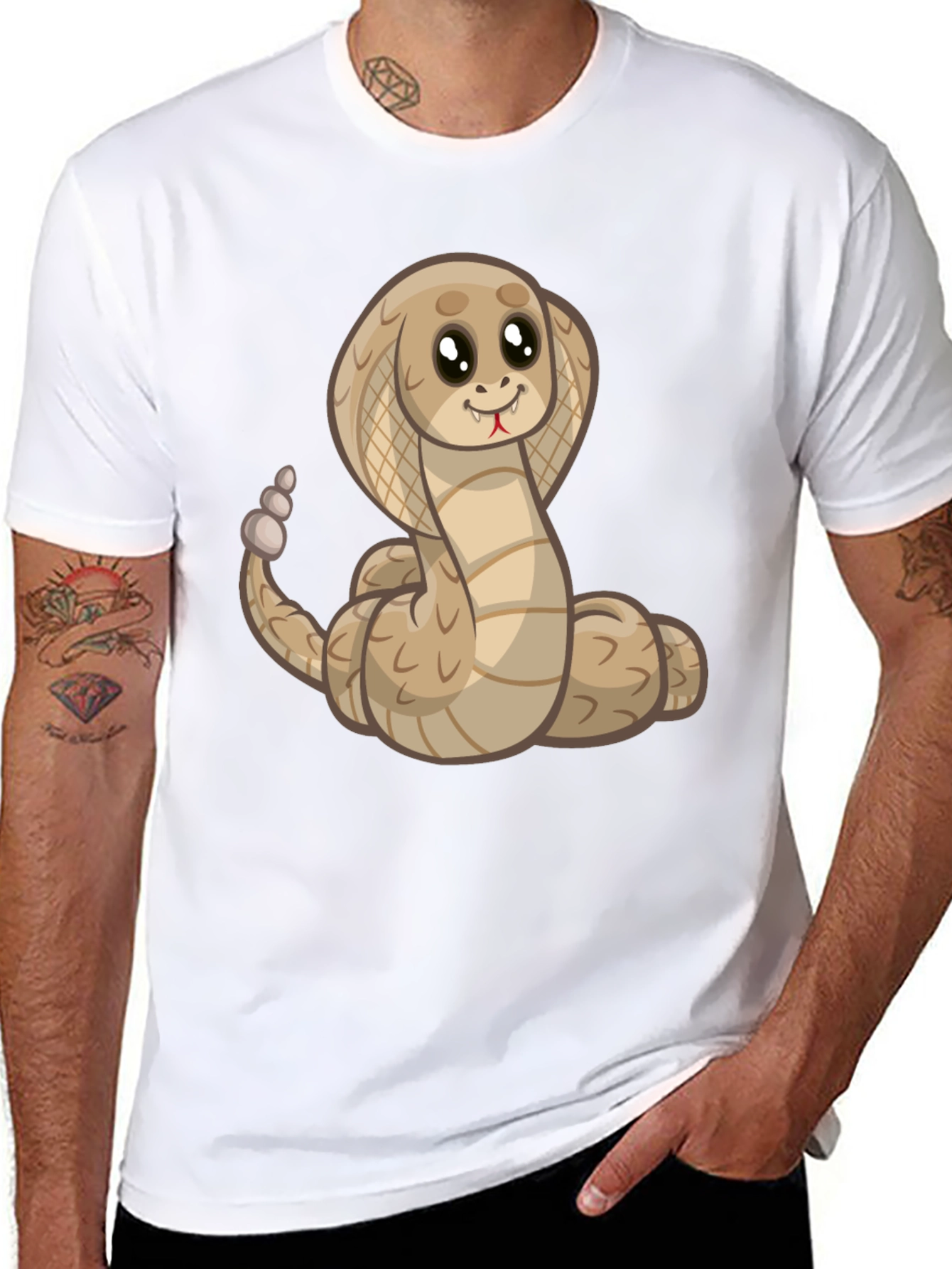Cute Cartoon Cobra Snake Black T-Shirt