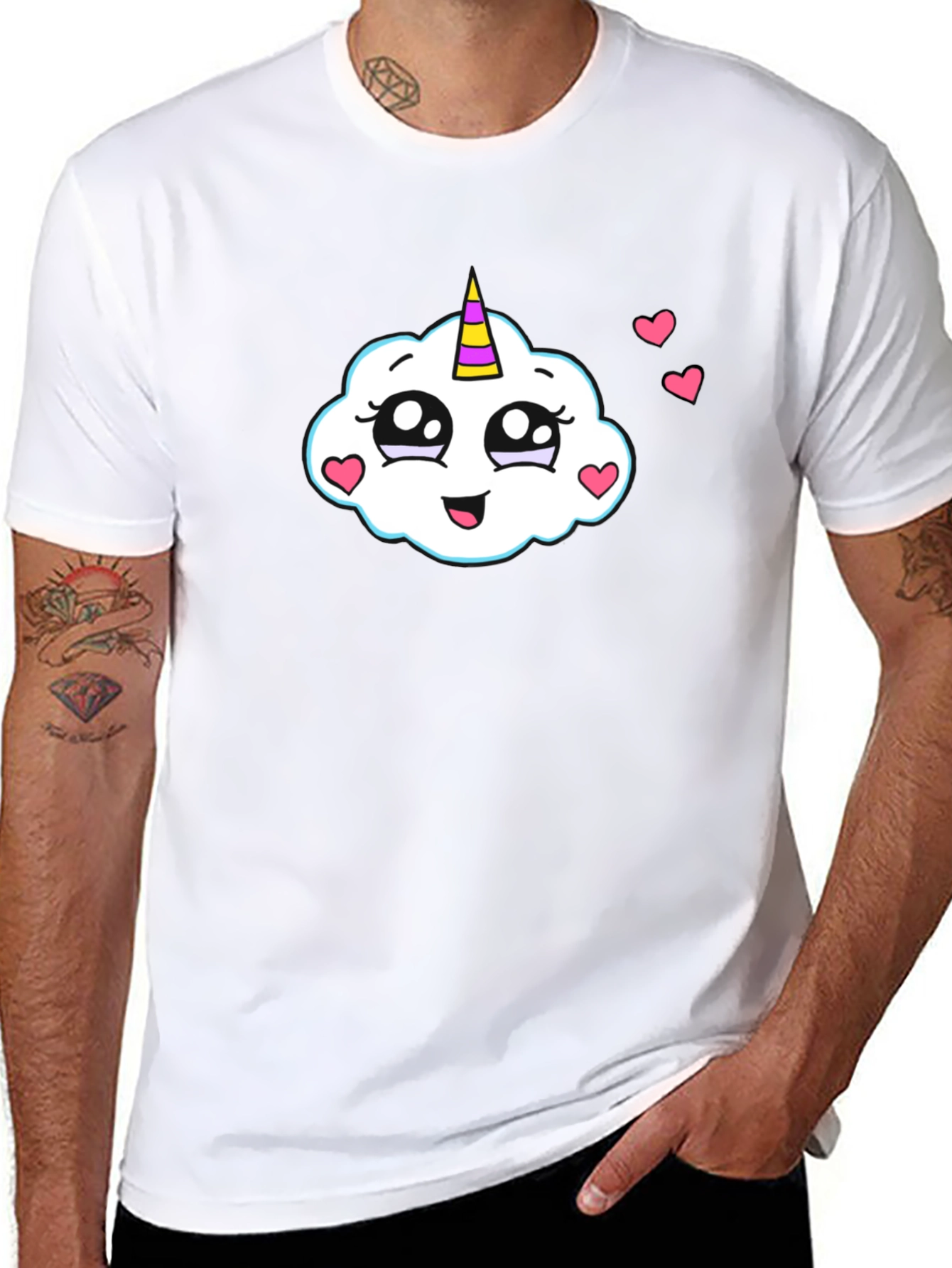 Cute Cloud Unicorn Black T-Shirt