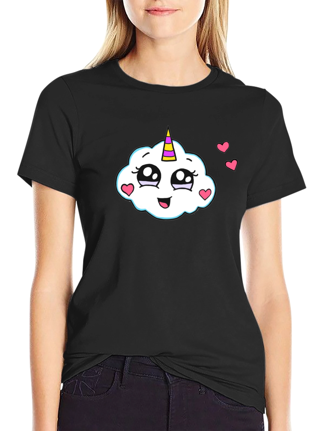 Cute Cloud Unicorn Black T-Shirt