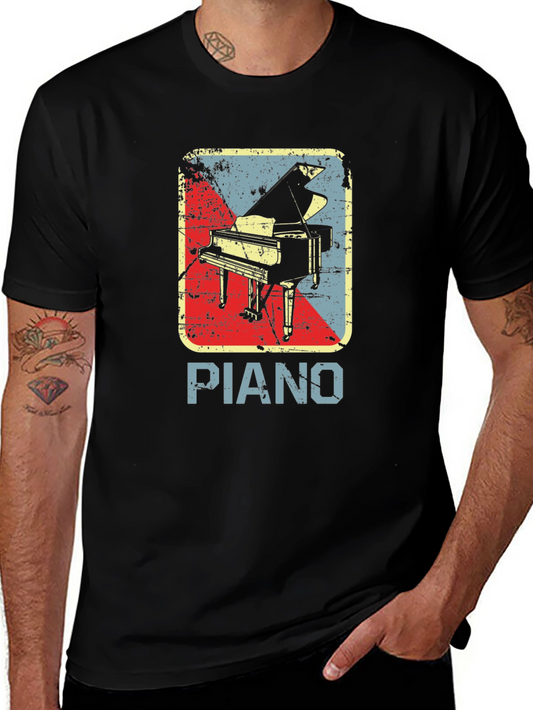Vintage Piano Graphic T-Shirt - Retro Music Lover Tee