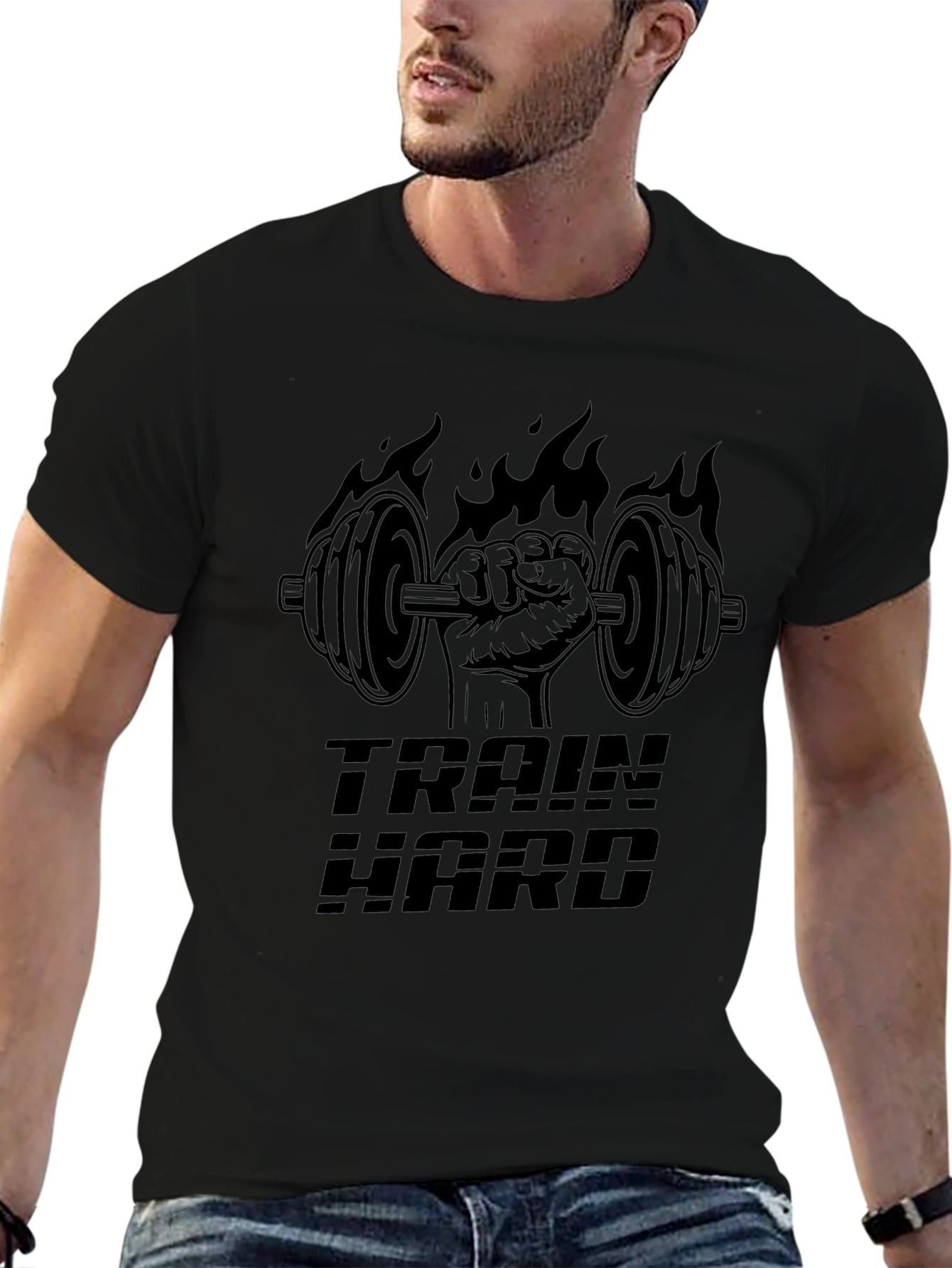Train Hard Graphic T-Shirt - Black Gym Motivation Tee