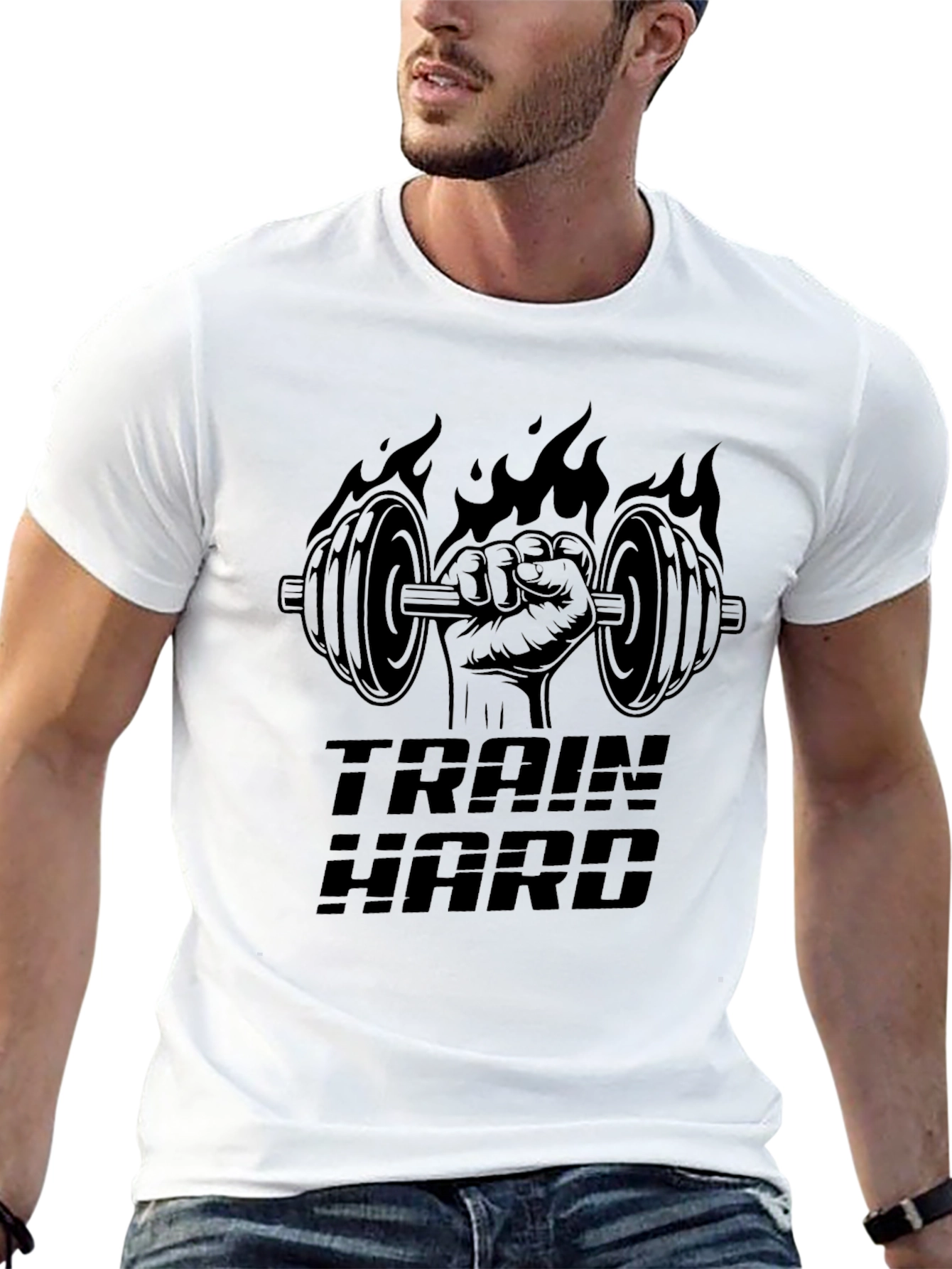 Train Hard Graphic T-Shirt - Black Gym Motivation Tee