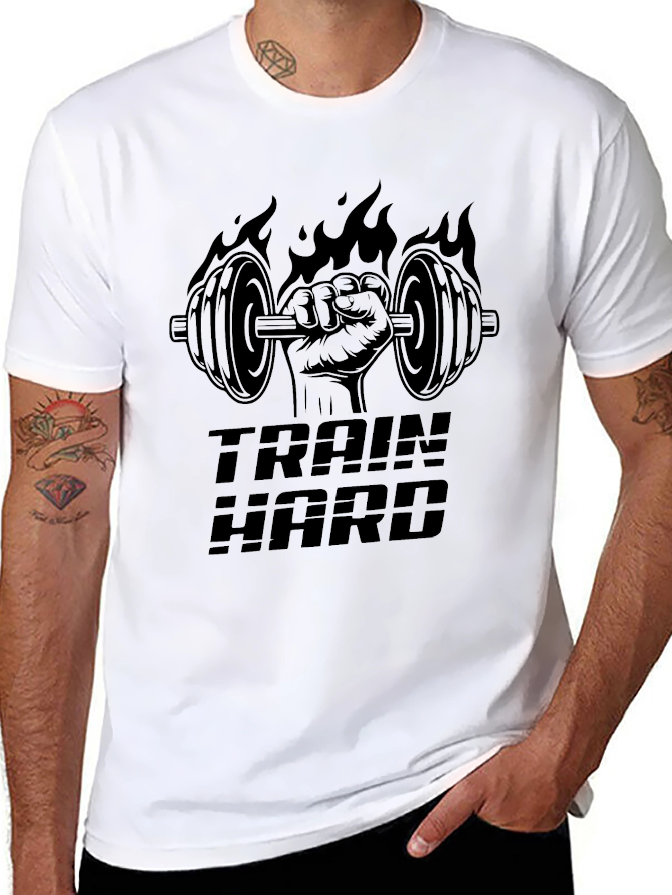 Train Hard Graphic T-Shirt - Black Gym Motivation Tee