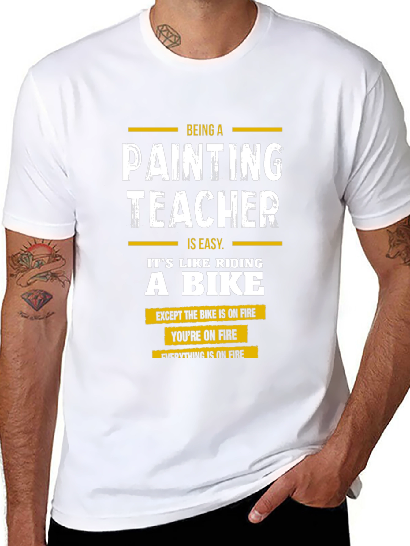 Funny Painting Teacher T-Shirt - On Fire Bike Graphic