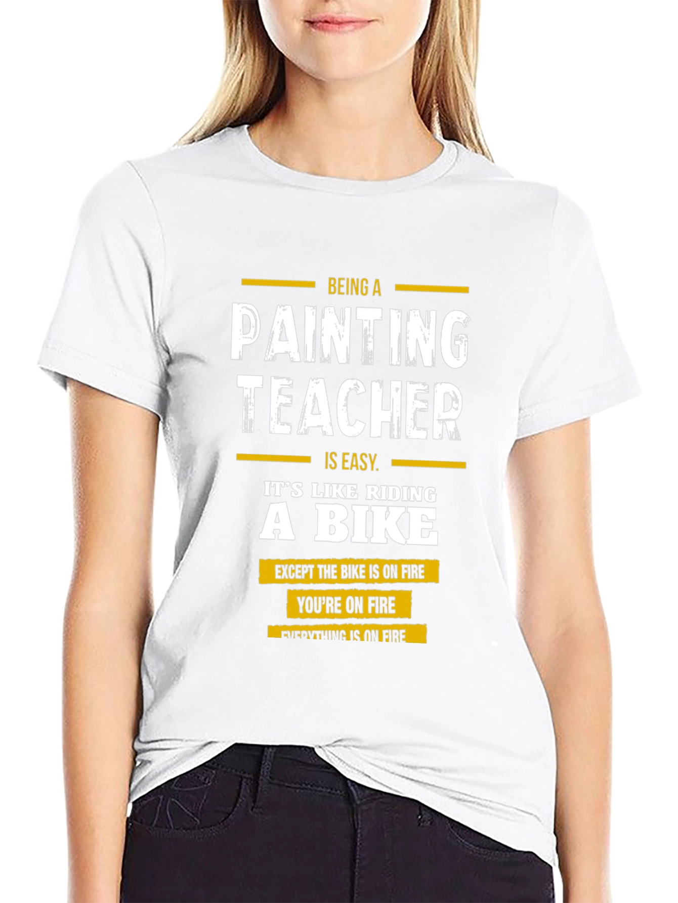 Funny Painting Teacher T-Shirt - On Fire Bike Graphic