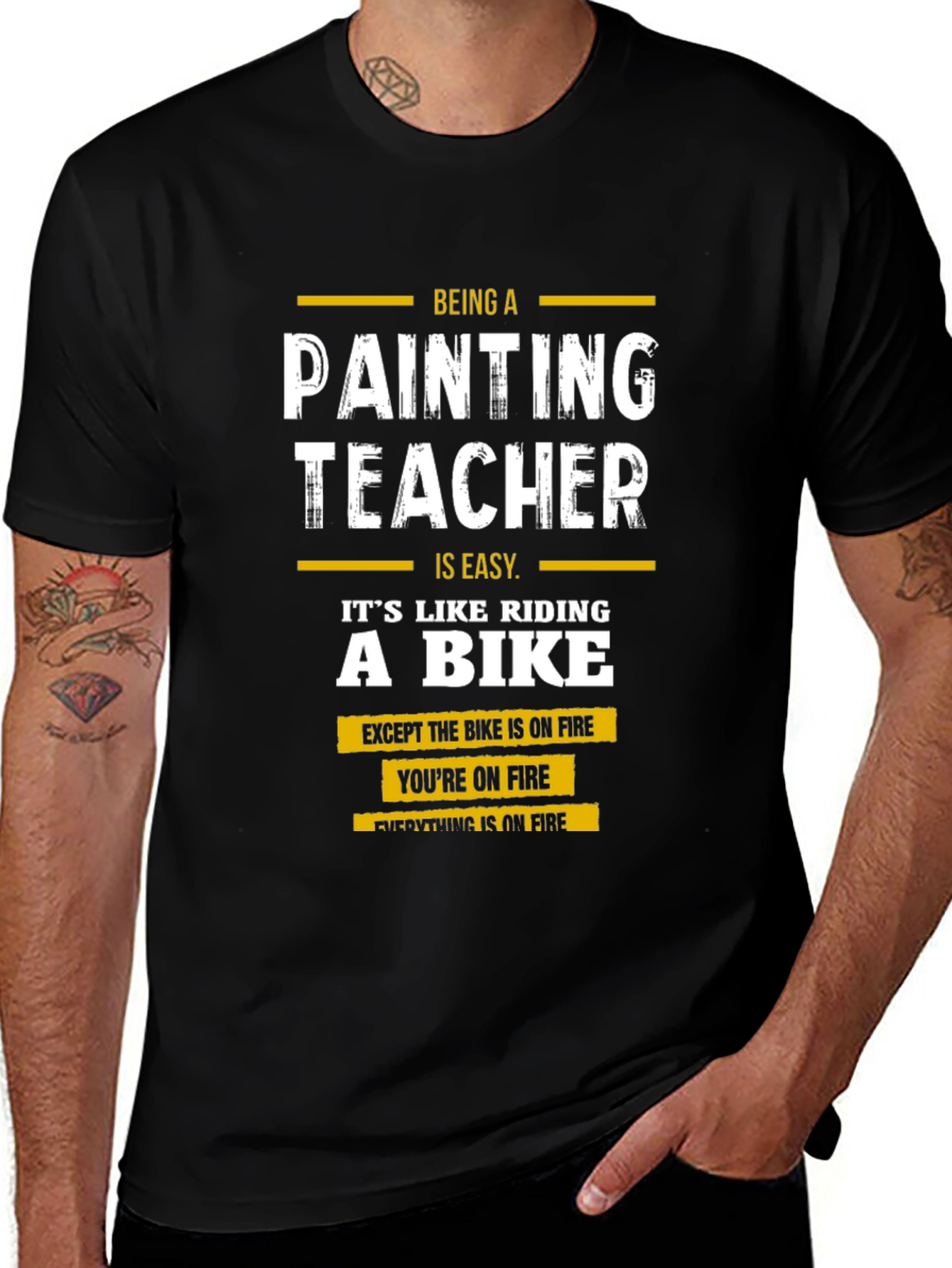 Funny Painting Teacher T-Shirt - On Fire Bike Graphic