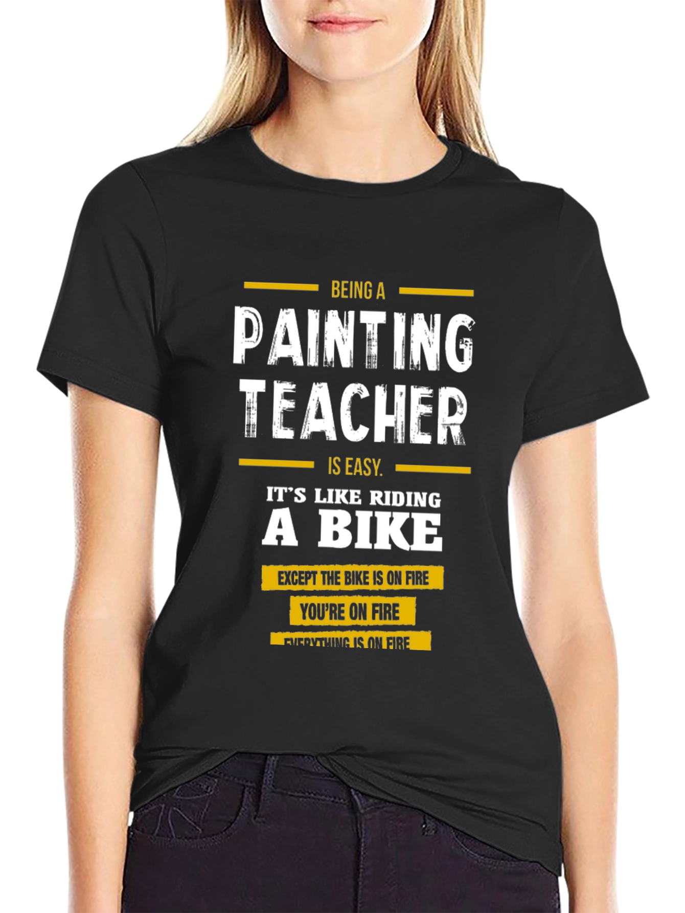 Funny Painting Teacher T-Shirt - On Fire Bike Graphic