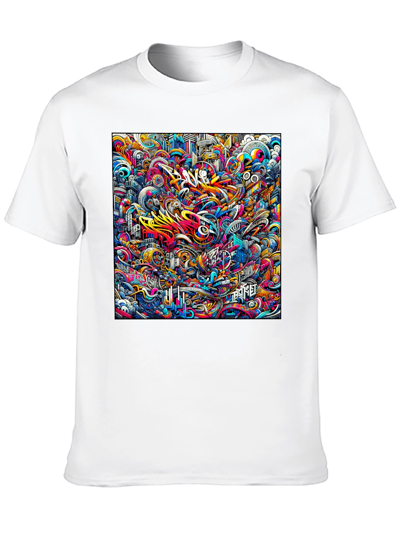 Vibrant Abstract Graffiti Art Print Black T-Shirt