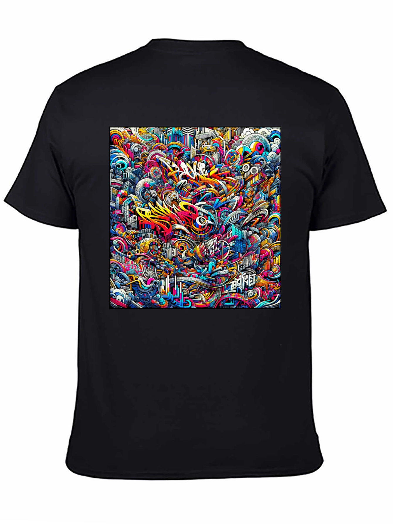 Vibrant Abstract Graffiti Art Print Black T-Shirt