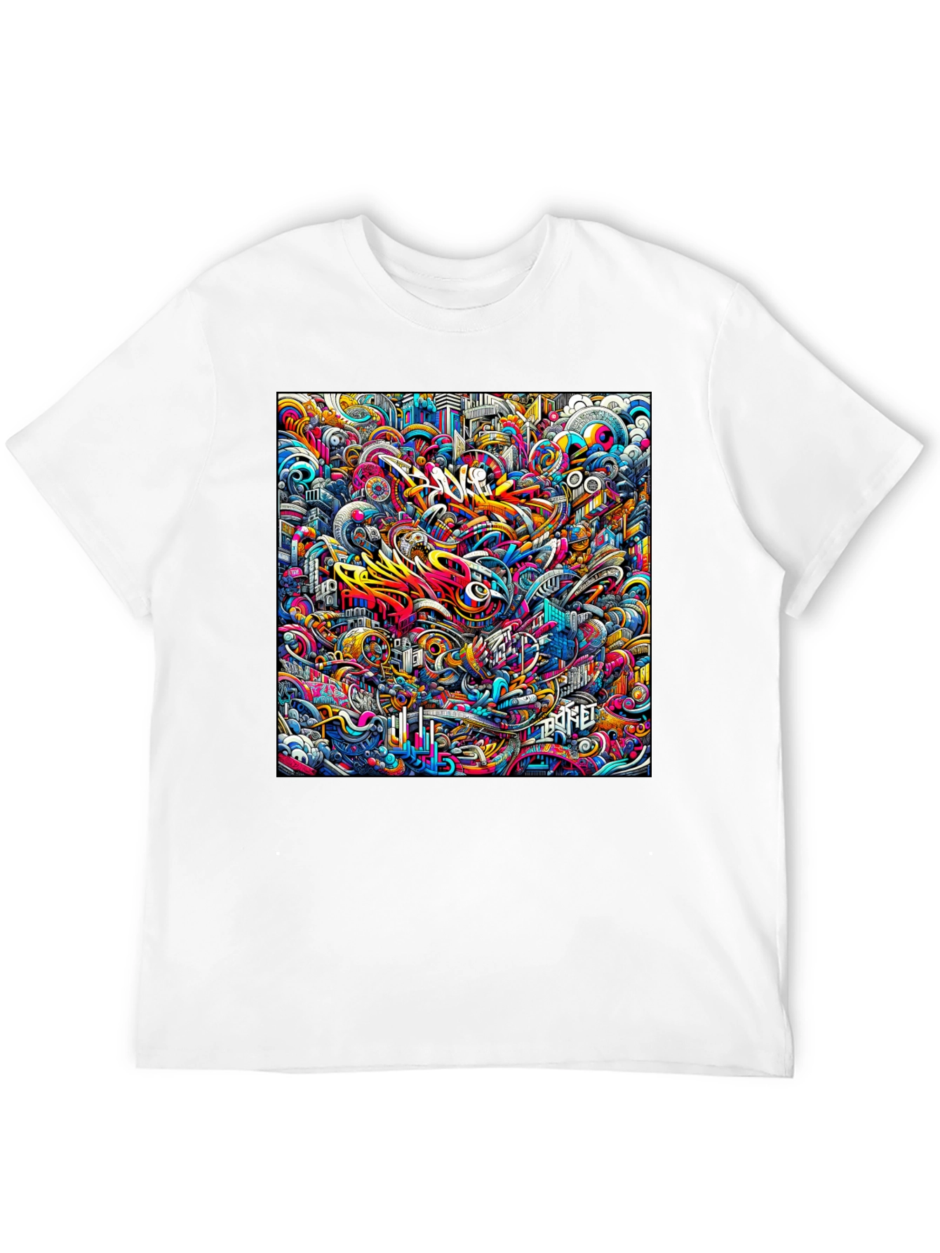 Vibrant Abstract Graffiti Art Print Black T-Shirt