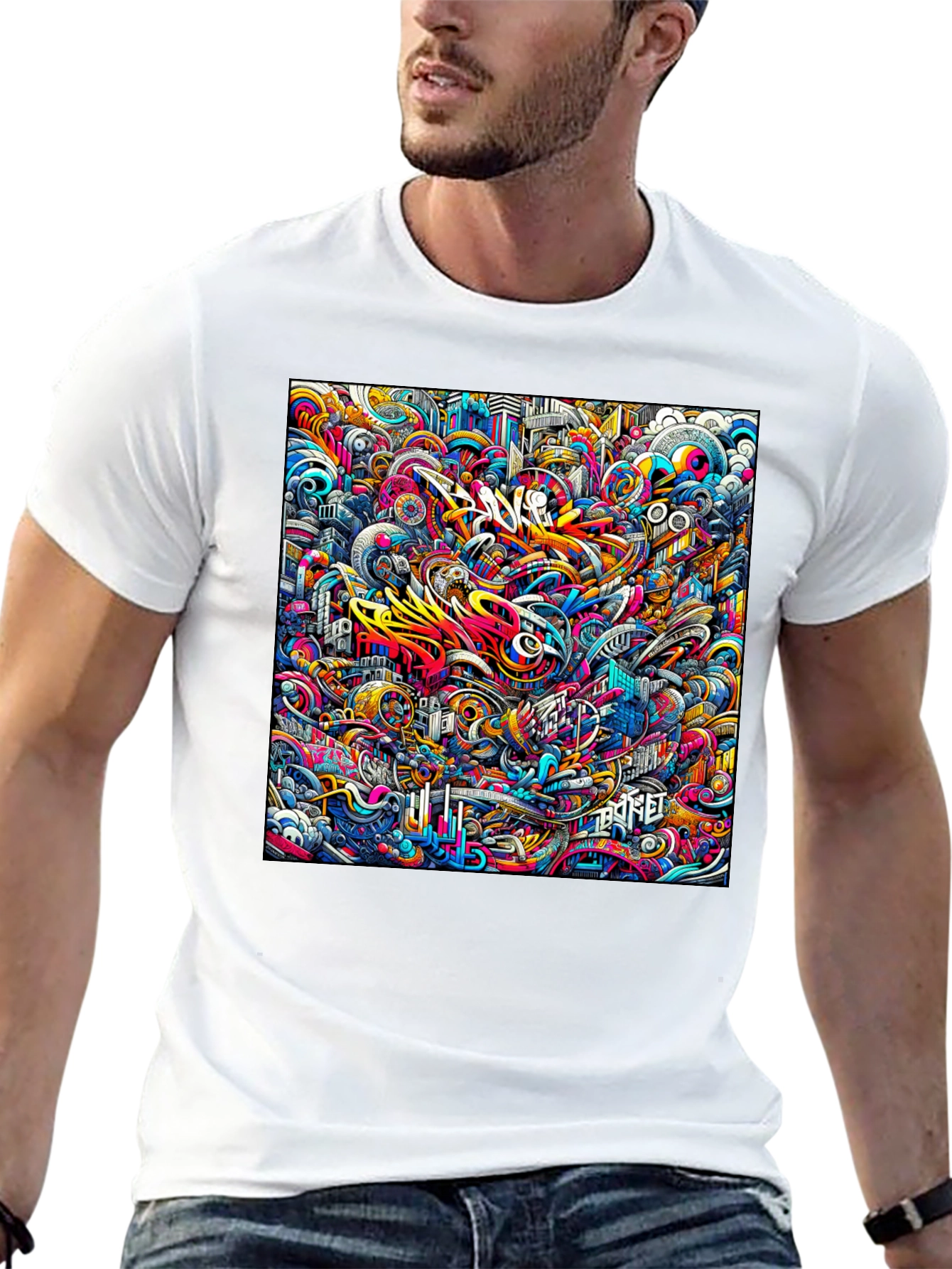 Vibrant Abstract Graffiti Art Print Black T-Shirt